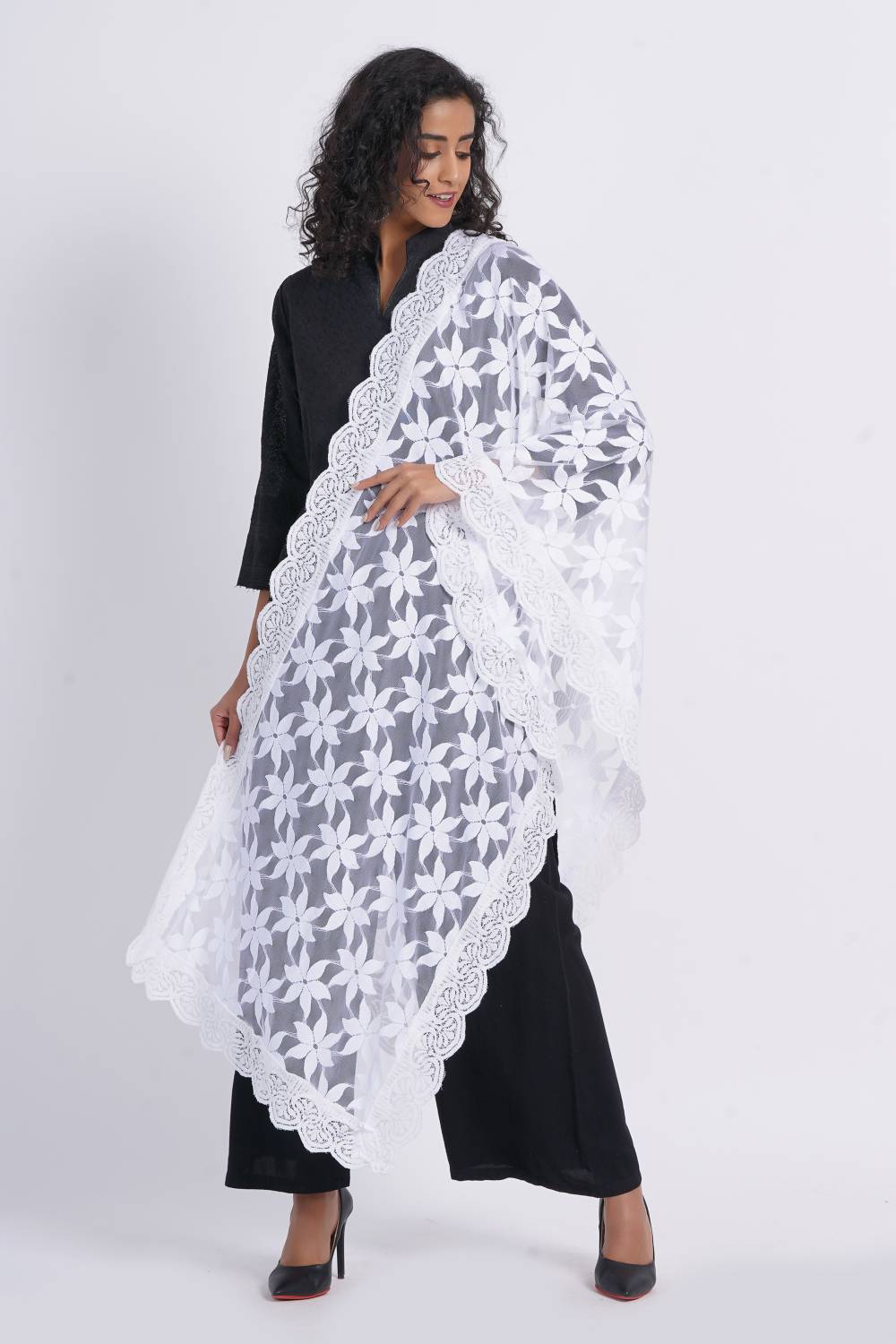 Trendz Hack Net Solid White Women Dupatta