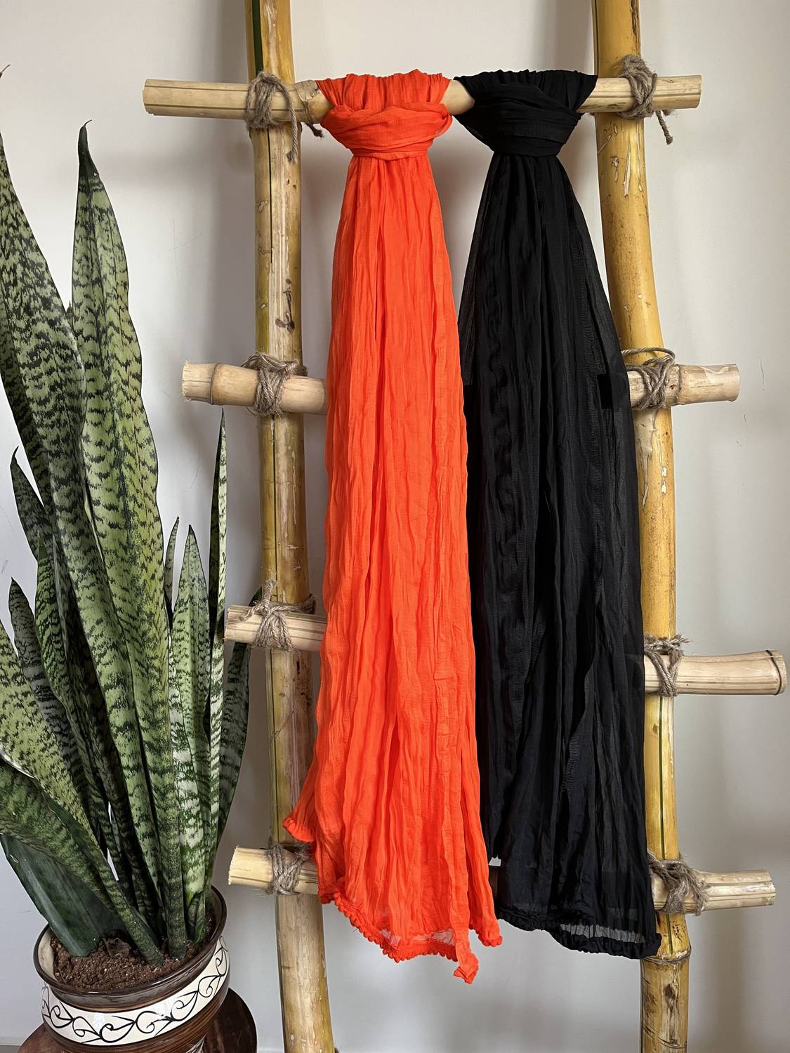 Hella Fashions Chiffon Solid Black, Orange Women Dupatta