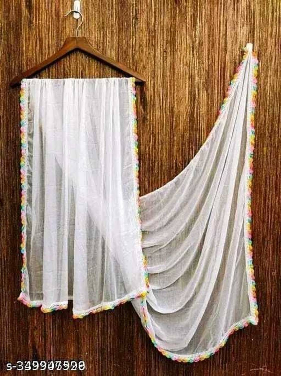 Nakoda Creation Chiffon Embroidered White Women Dupatta