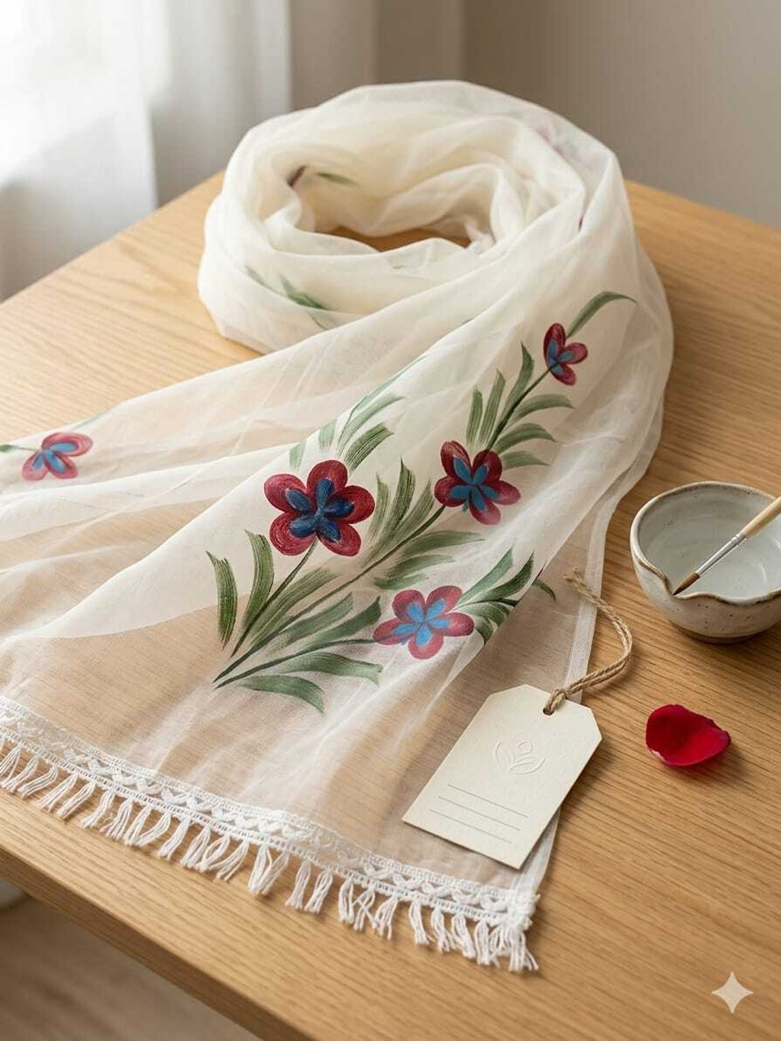 Image of Kuhika Chiffon Printed White Women Dupatta