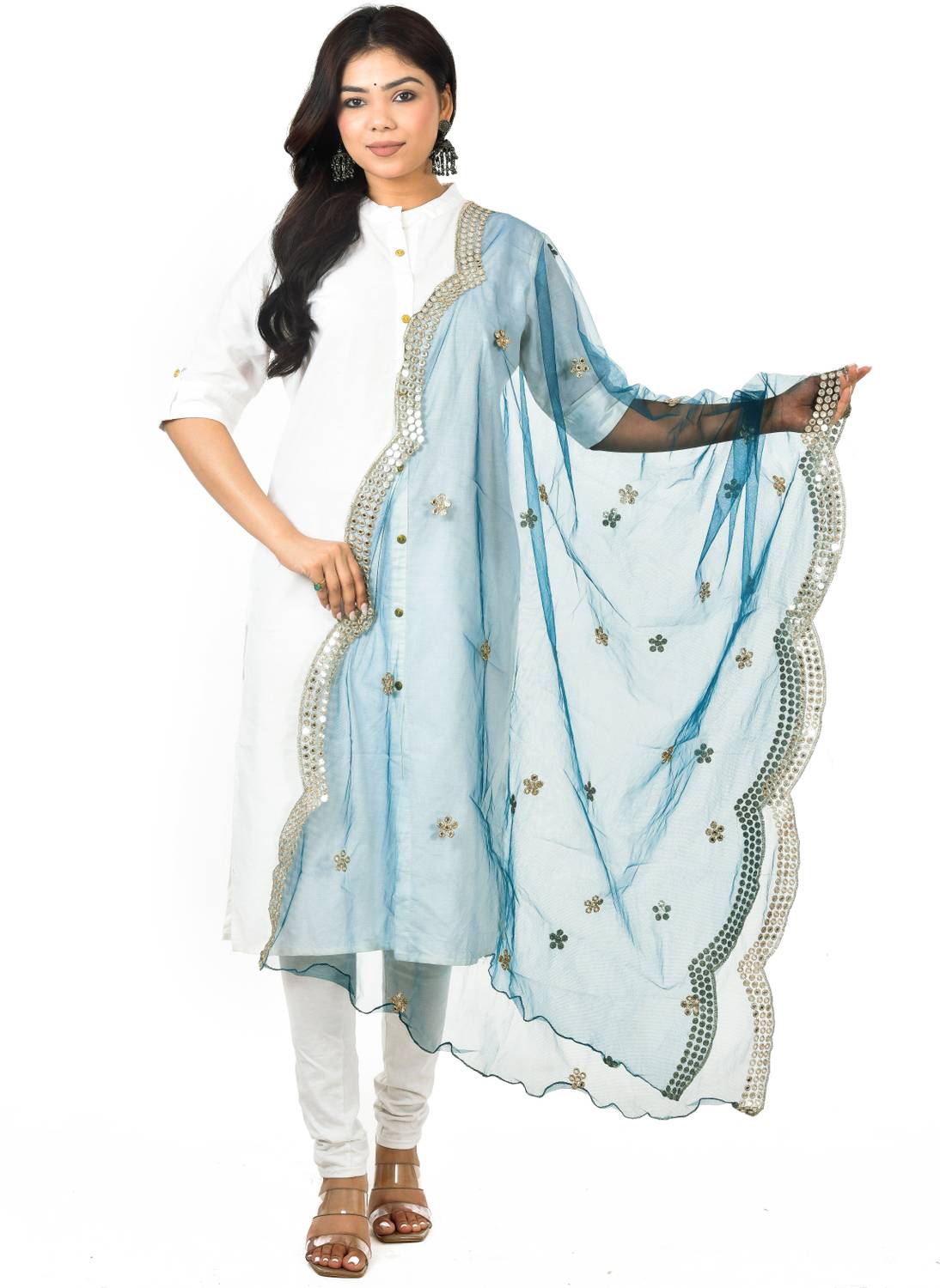 YOUTHQUAKE Net Embellished Blue Women Dupatta