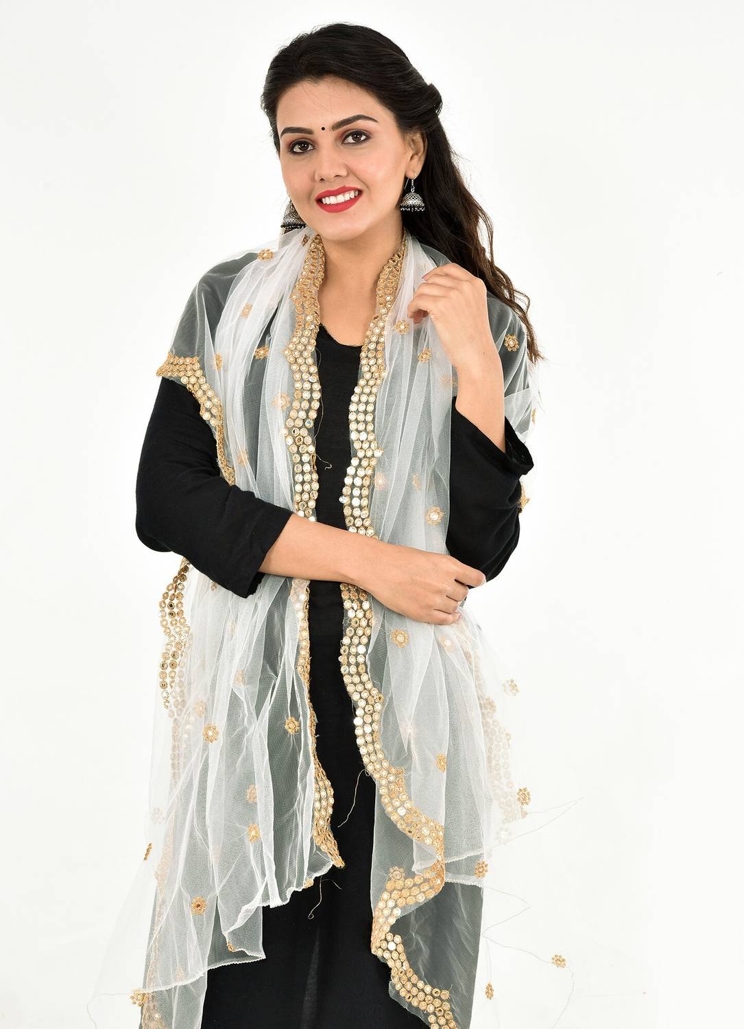YOUTHQUAKE Net Embellished White Women Dupatta