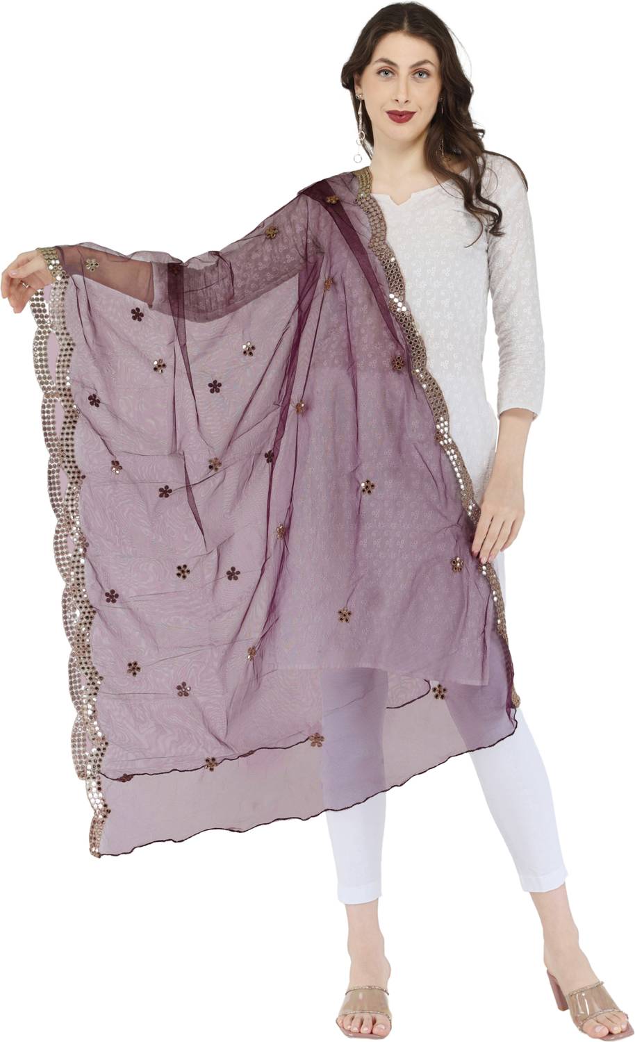 YOUTHQUAKE Net Embellished Purple Women Dupatta