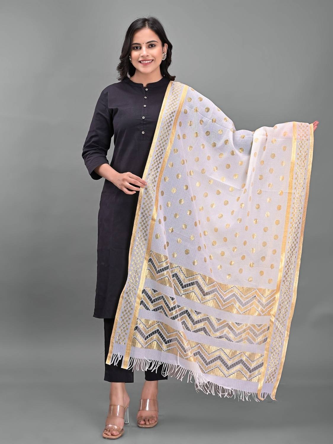 Apratim Silk Blend Polka Print Women Dupatta