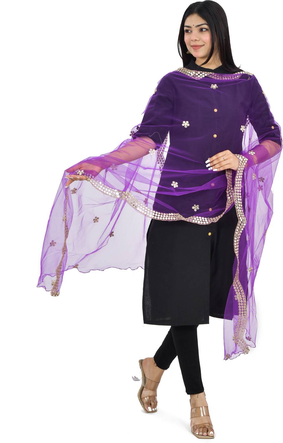 YOUTHQUAKE Net Embellished Purple Women Dupatta