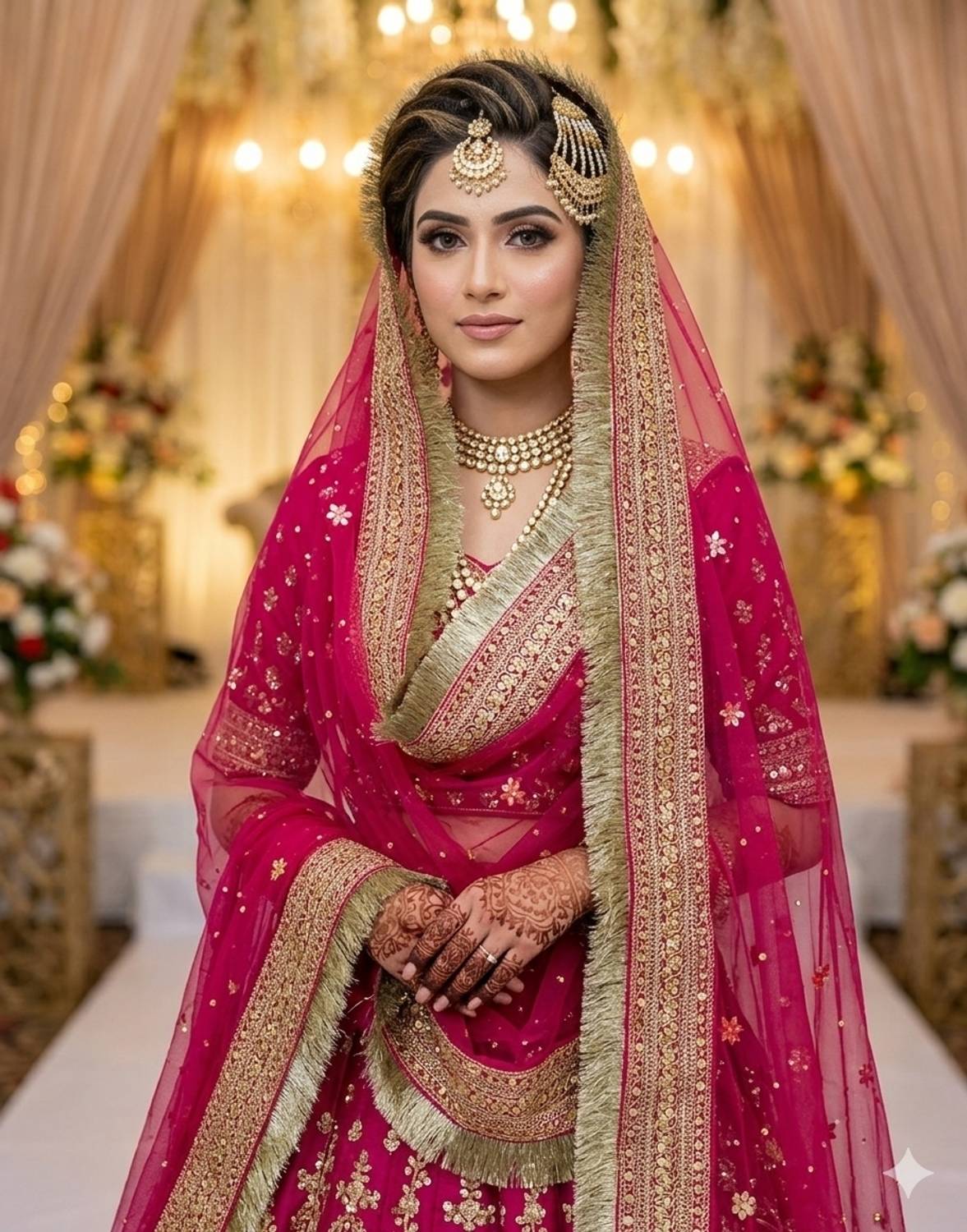 Navti Creations Net Embellished Pink, Gold Women Dupatta