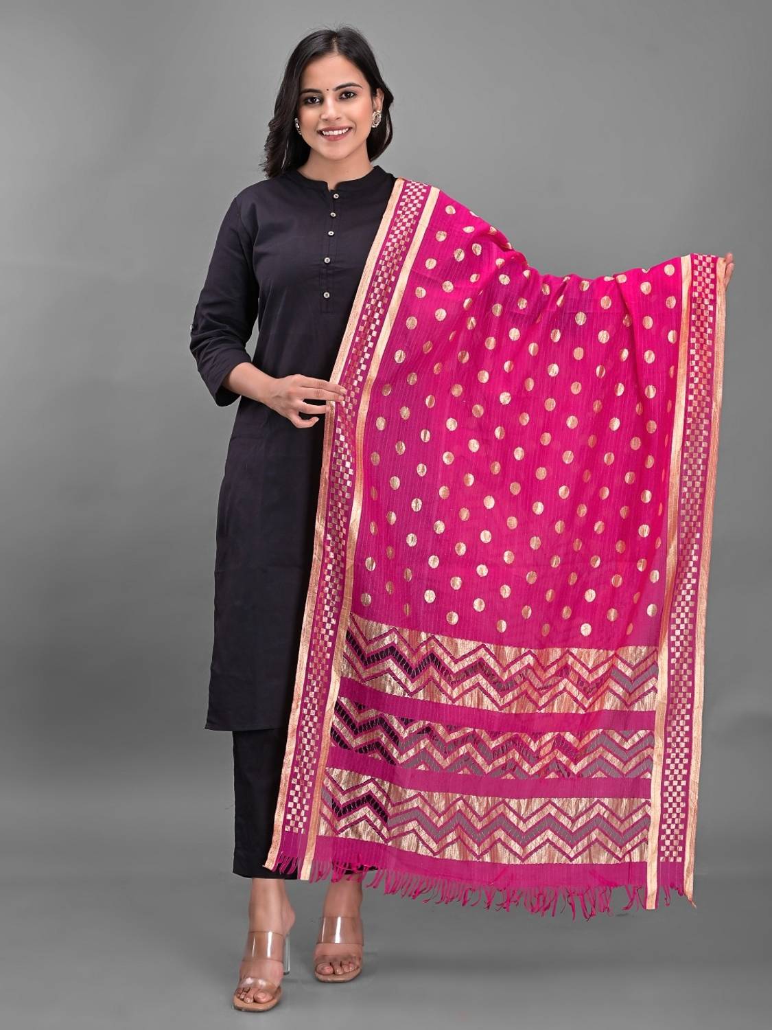 Apratim Silk Blend Polka Print, Self Design Women Dupatta