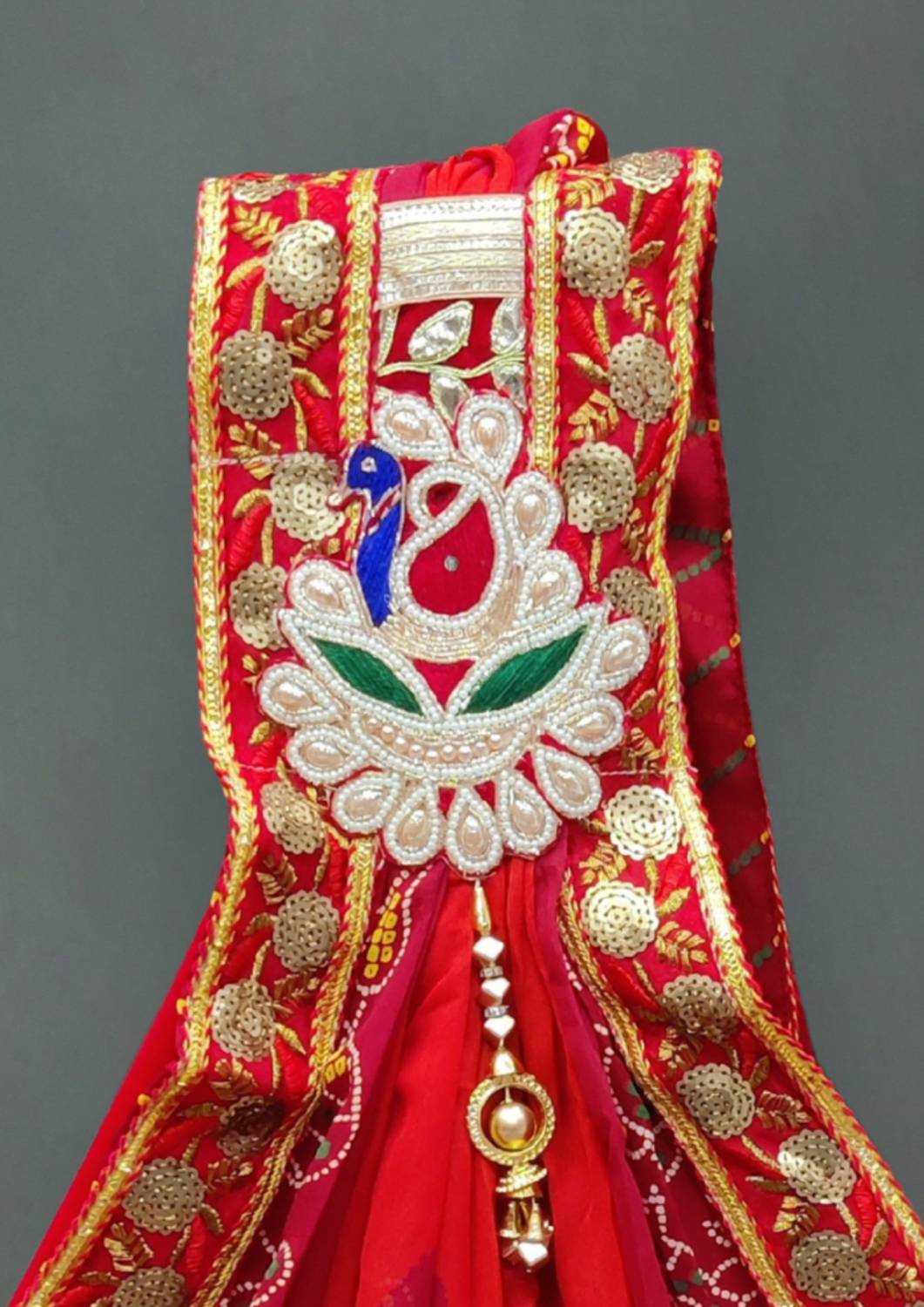Ranisatiya Creation Poly Georgette Printed Red, Orange Women Dupa
