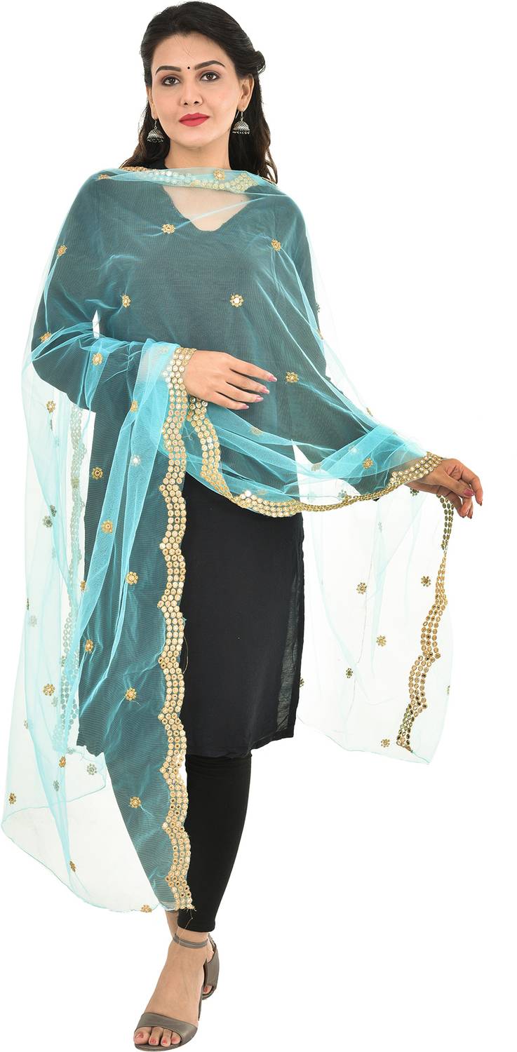 YOUTHQUAKE Net Embellished Blue Women Dupatta
