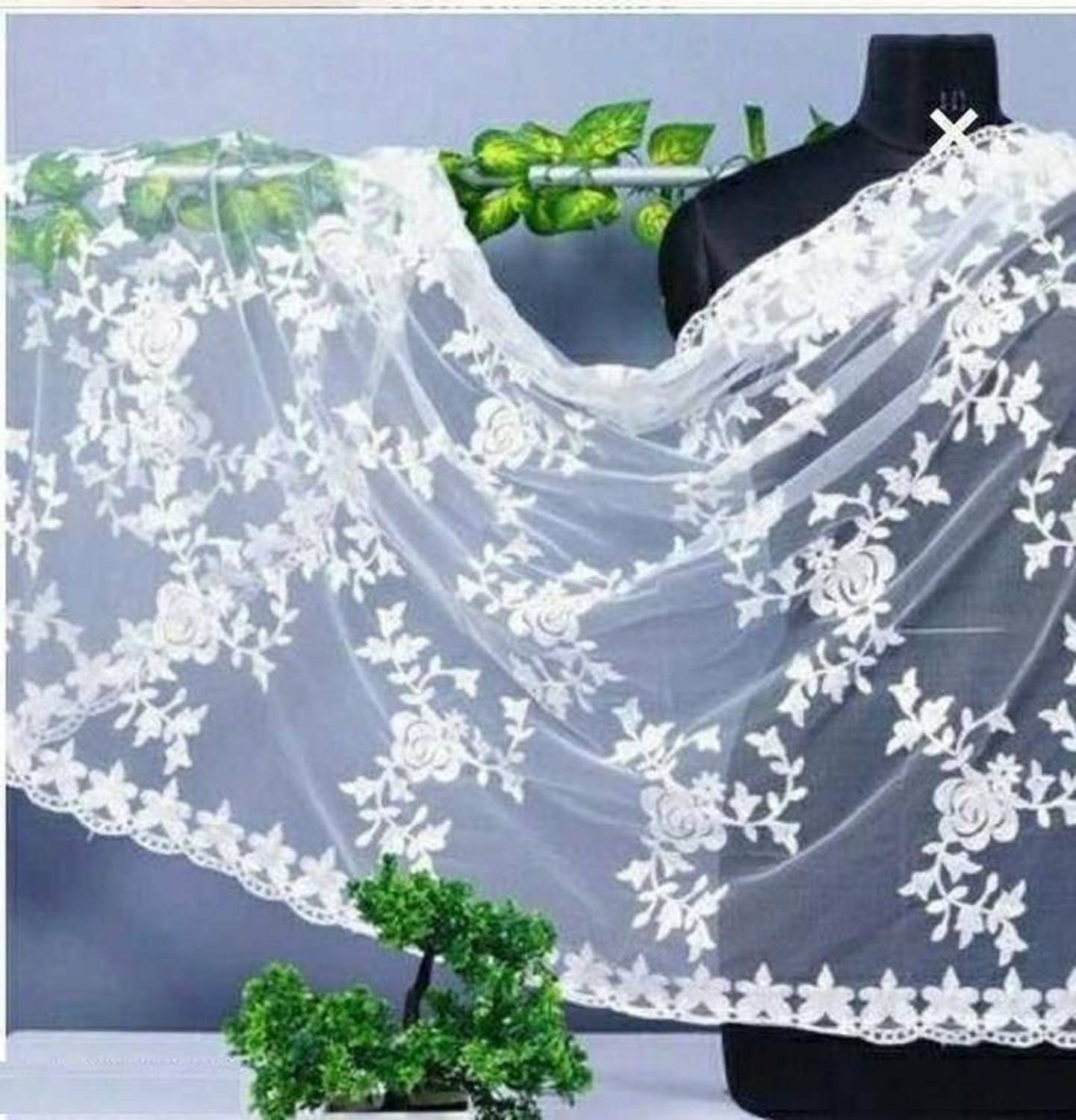 Nakoda Creation Net Embroidered White Women Dupatta