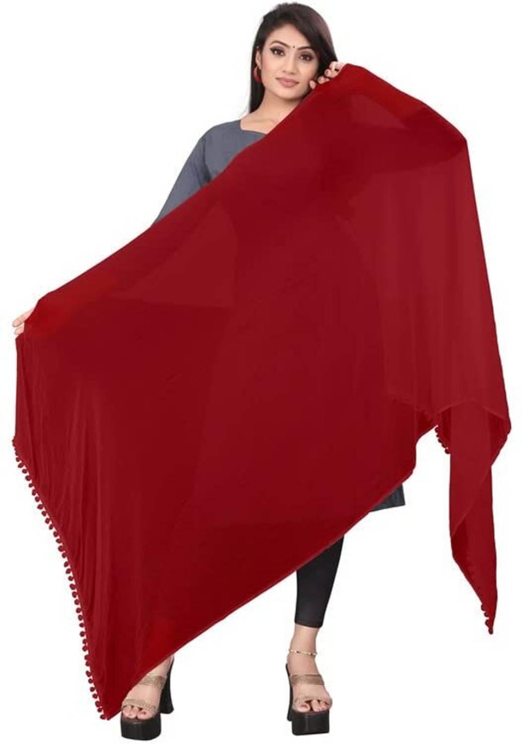 SAHINADUPATTA Chiffon Solid Maroon Women Dupatta
