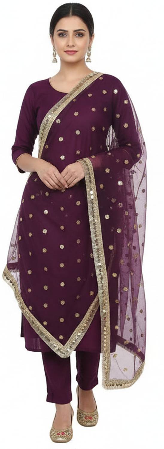 FASHIONWORLD24 Net Embroidered Purple Women Dupatta
