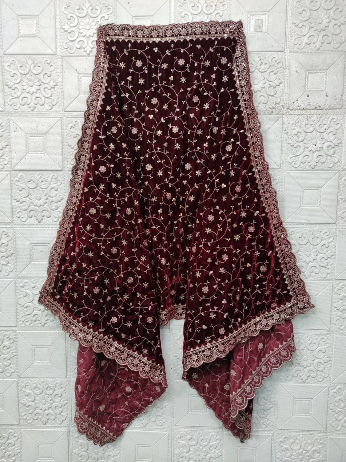 nv patel Velvet Embroidered Maroon Women Dupatta