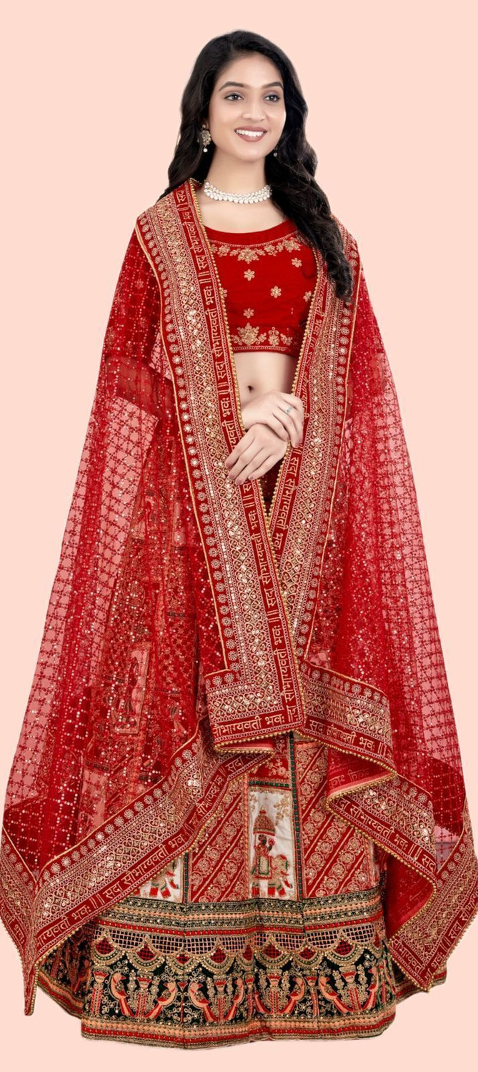 Image of TinyTwist Net Embroidered, Embellished Red Women Dupatta