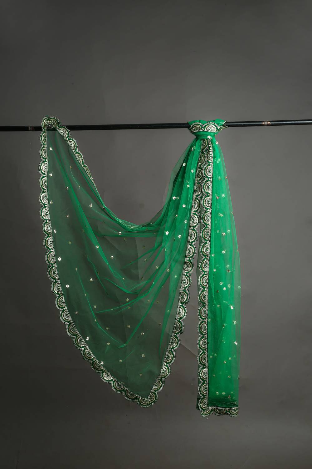 MARUTI KRUPA ENTERPRISE Net Embroidered Green Women Dupatta