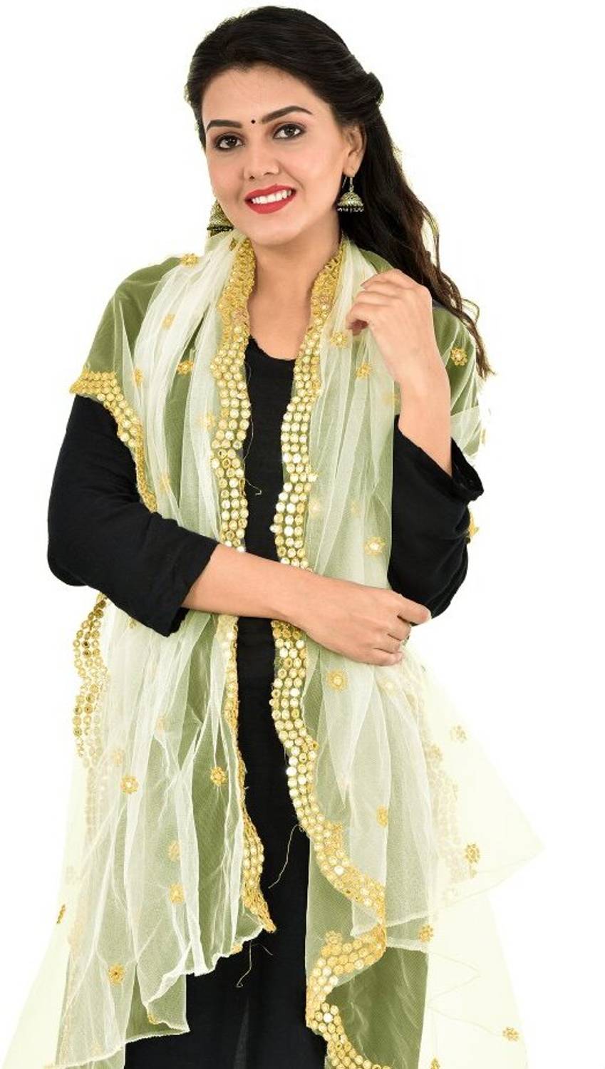 YOUTHQUAKE Net Embellished White Women Dupatta