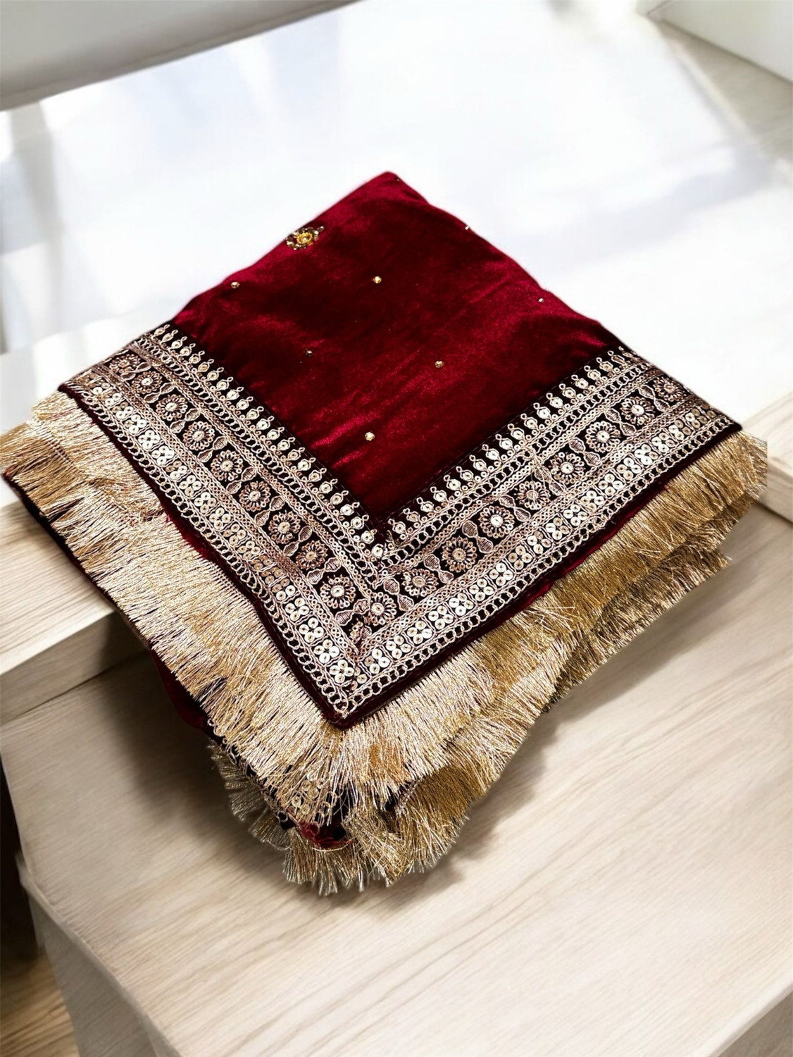 Image of PROURBAN Velvet Self Design Maroon Women Dupatta