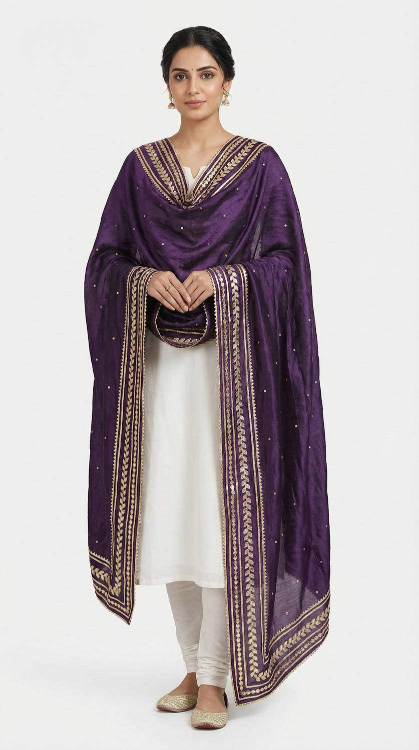 Traditions Bazaar Art Silk Embroidered Purple Women Dupatta