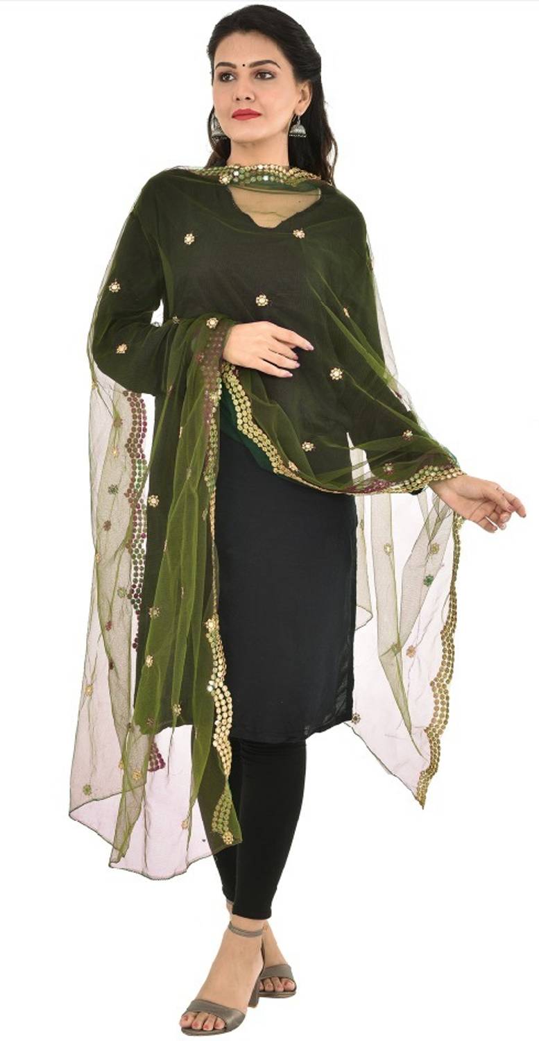 YOUTHQUAKE Net Embellished Light Green Women Dupatta