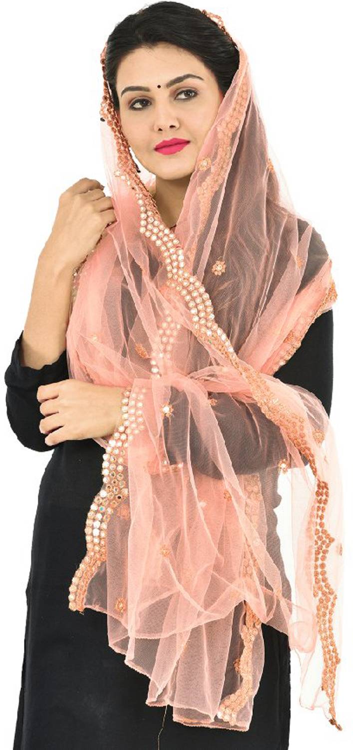 YOUTHQUAKE Net Embellished Pink Women Dupatta