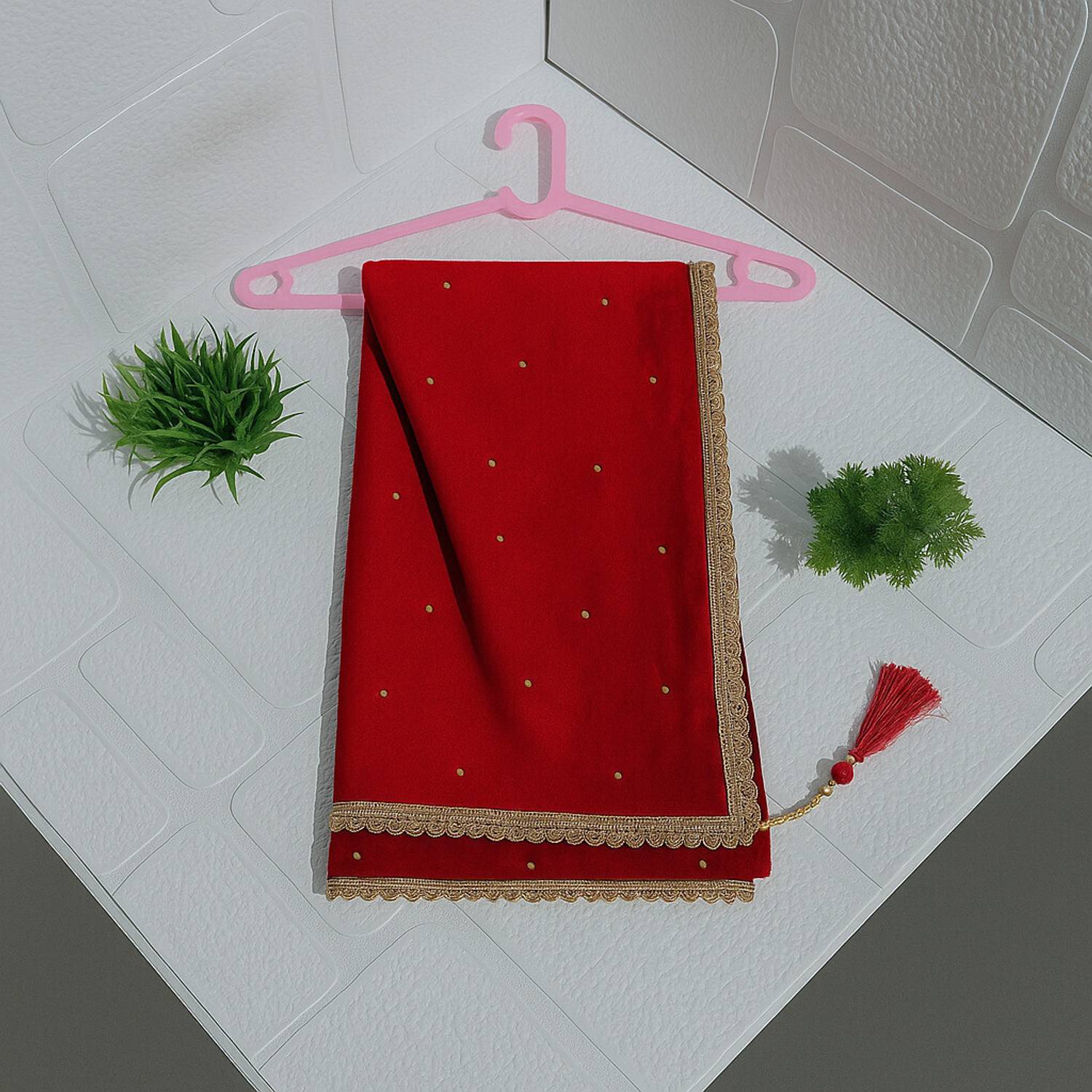 Nayerang Art Silk Embroidered Red Women Dupatta