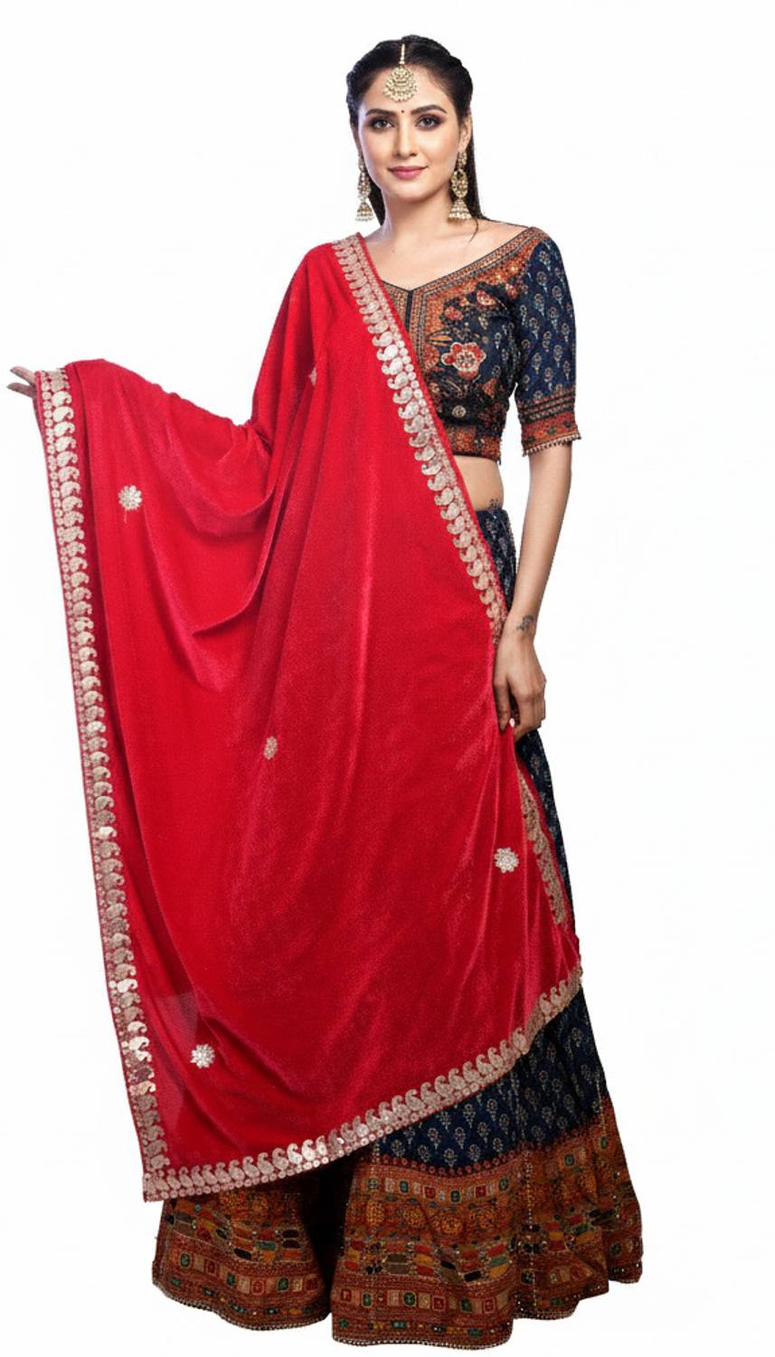 Traditions Bazaar Velvet Embroidered Pink Women Dupatta