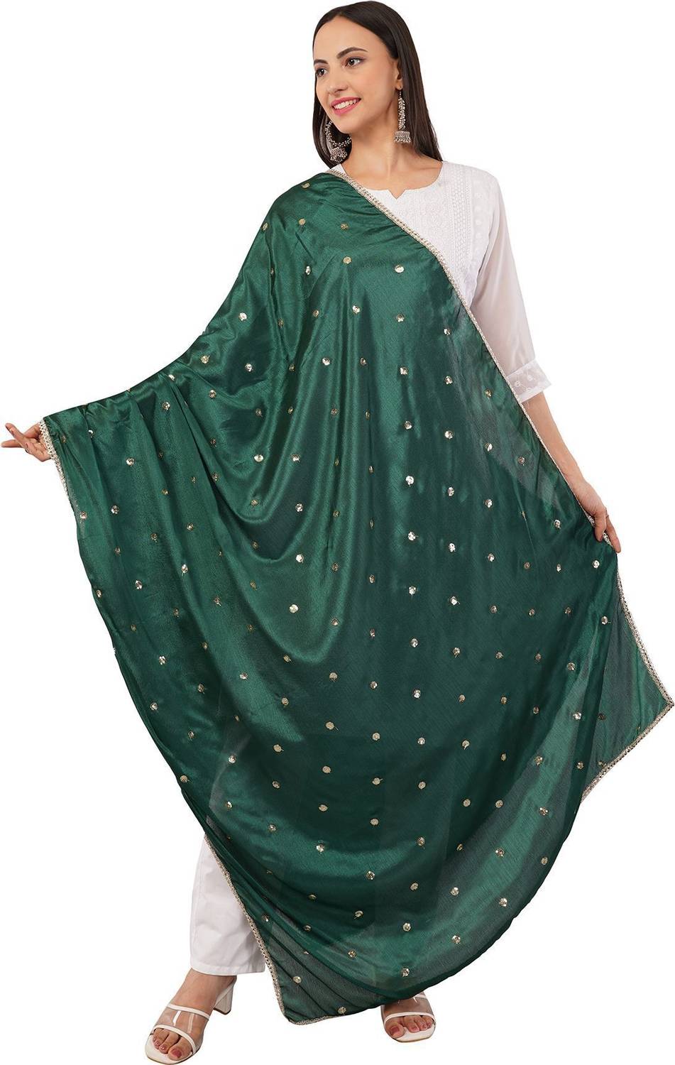 IVAARA Polyester Embellished Green Women Dupatta
