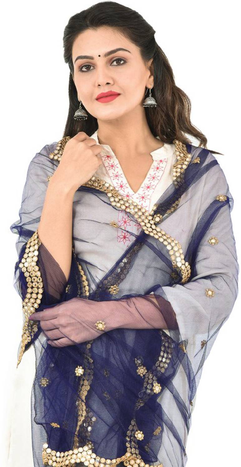 YOUTHQUAKE Net Embellished Blue Women Dupatta