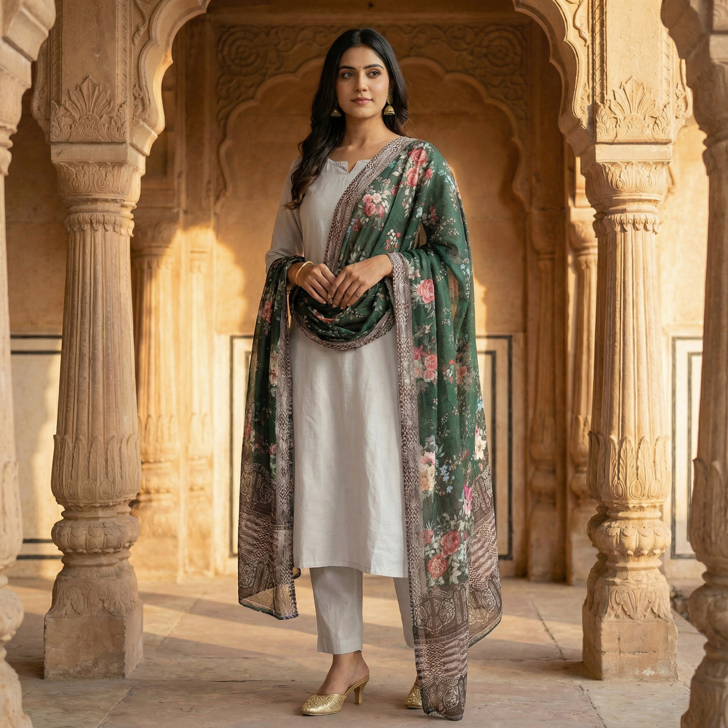 kaizen texo fab Linen Blend Printed Women Dupatta