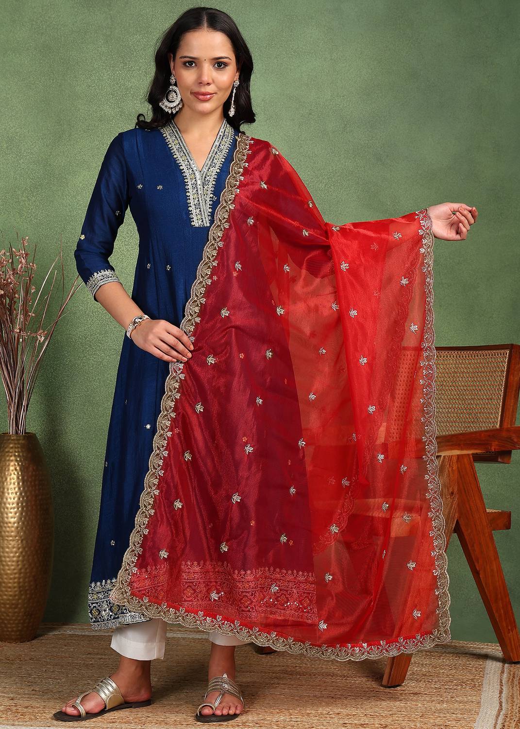 Dulha dulhan Net Embroidered Red Women Dupatta