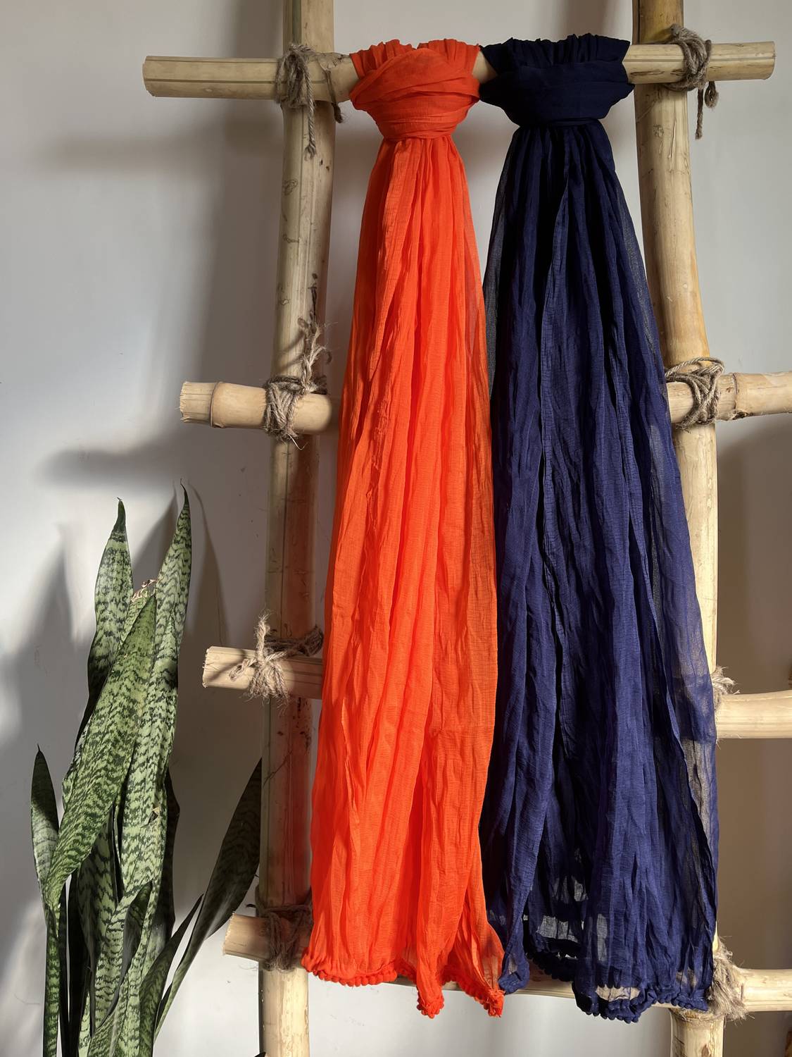Hella Fashions Chiffon Solid Dark Blue, Orange Women Dupatta
