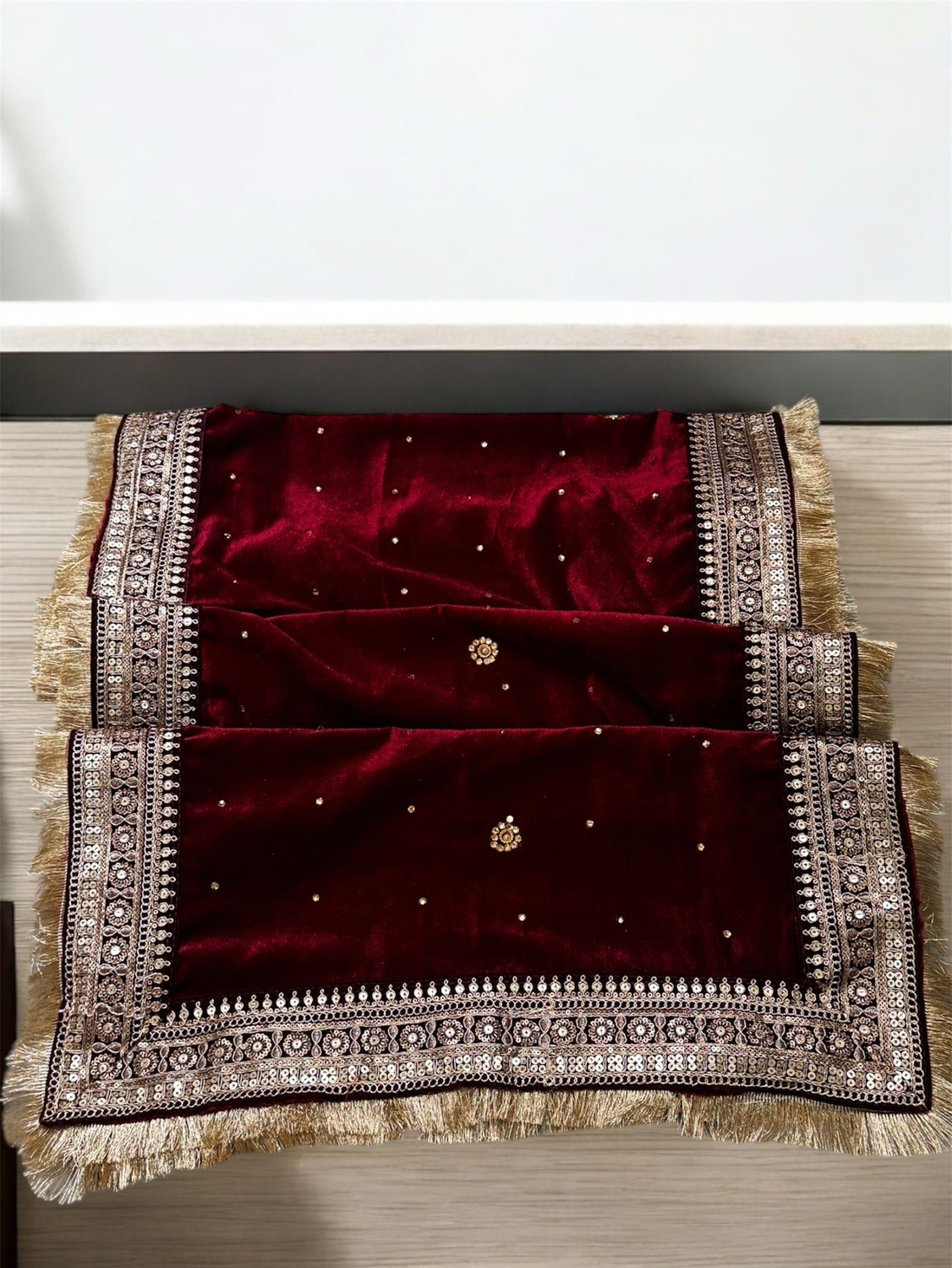Image of PROURBAN Velvet Self Design Maroon Women Dupatta