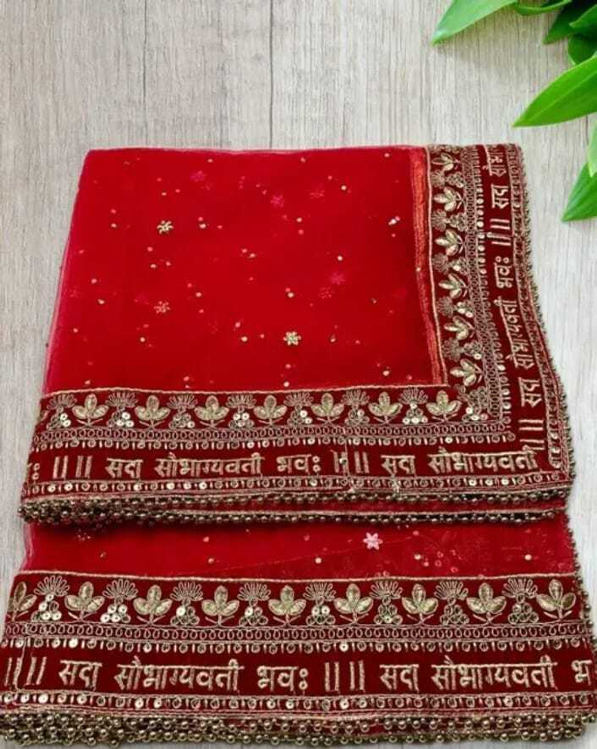 Image of SHAMJIDADA FASHION Net Embroidered Red Women Dupatta