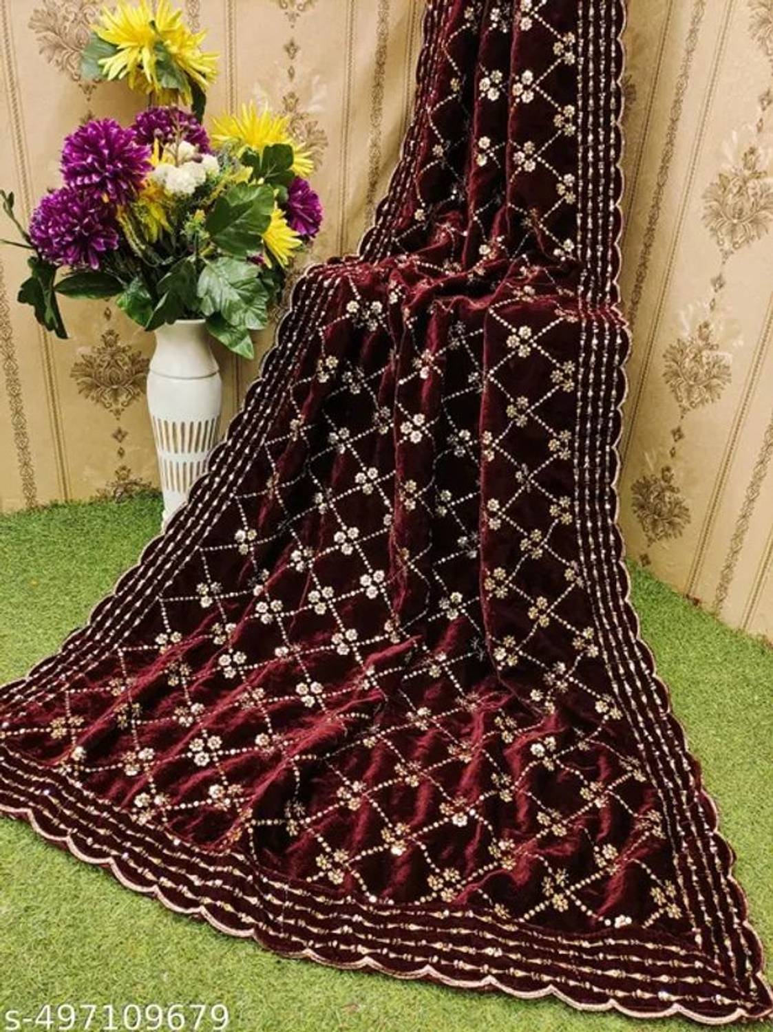 nv patel Velvet Embroidered Maroon Women Dupatta