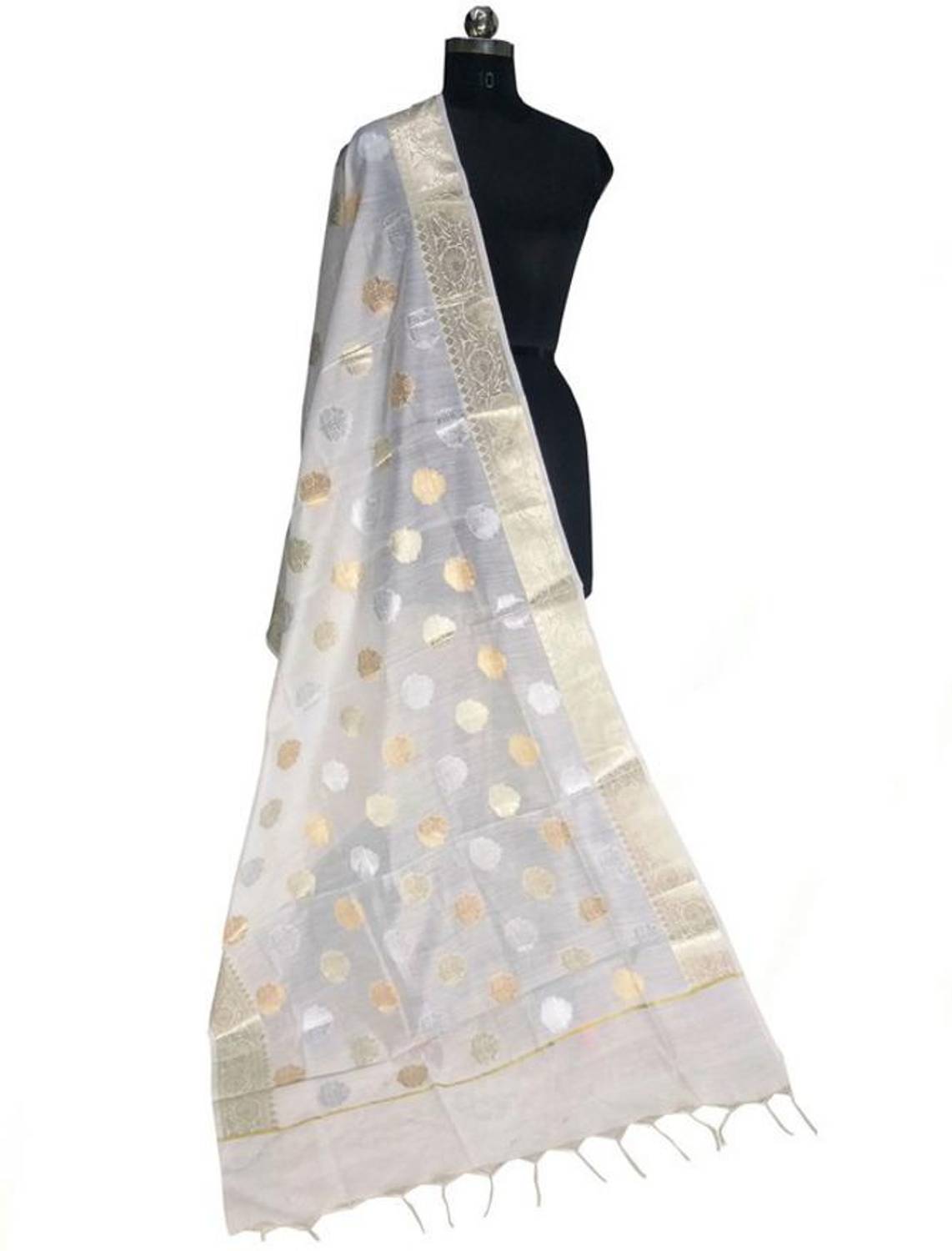 The SDF India Cotton Silk Woven White Women Dupatta