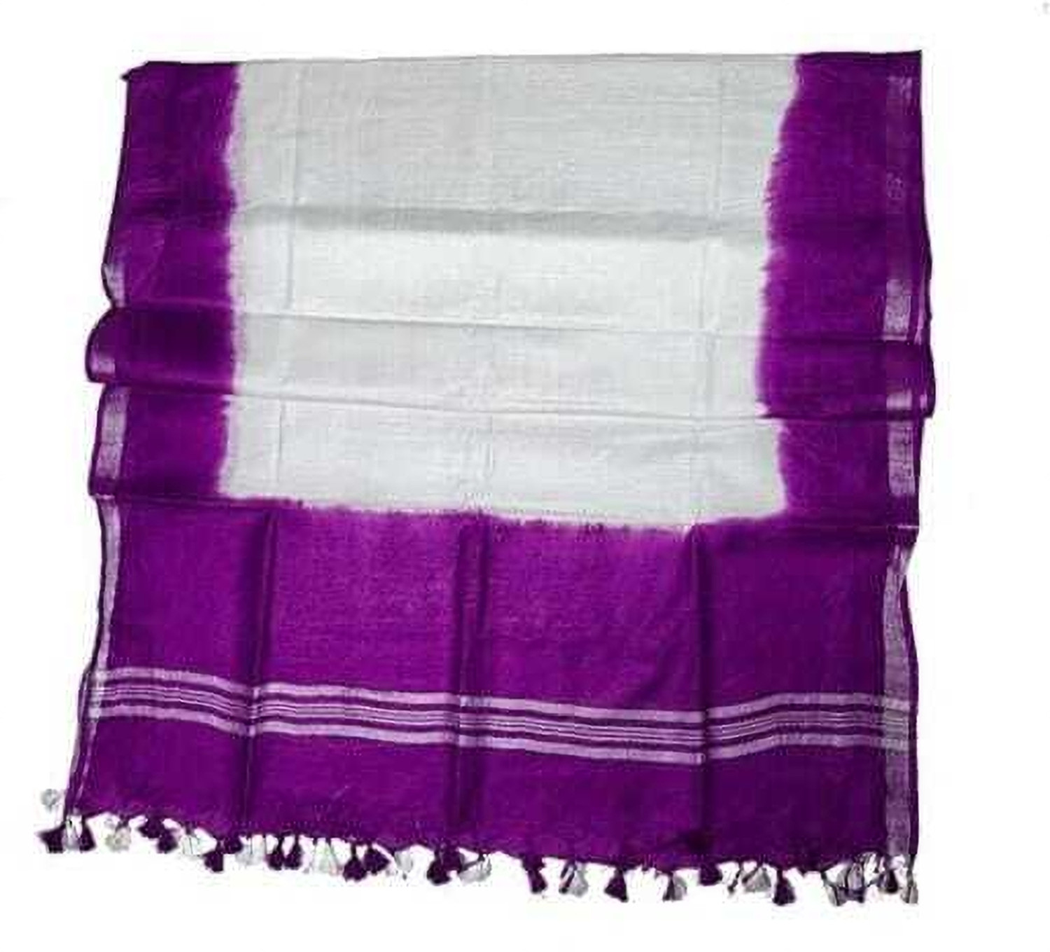 Image of KRAFTLAY Linen Blend Solid Purple, White Women Dupatta