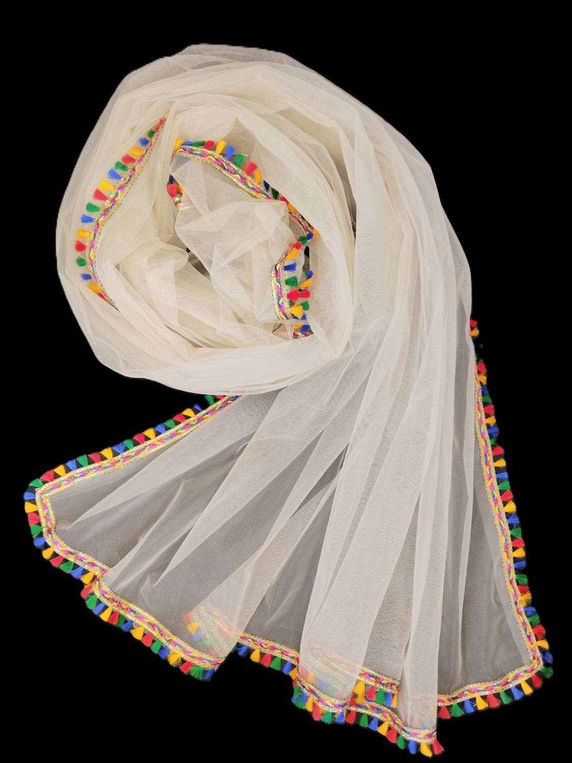 MARUTI KRUPA ENTERPRISE Net Solid White Women Dupatta