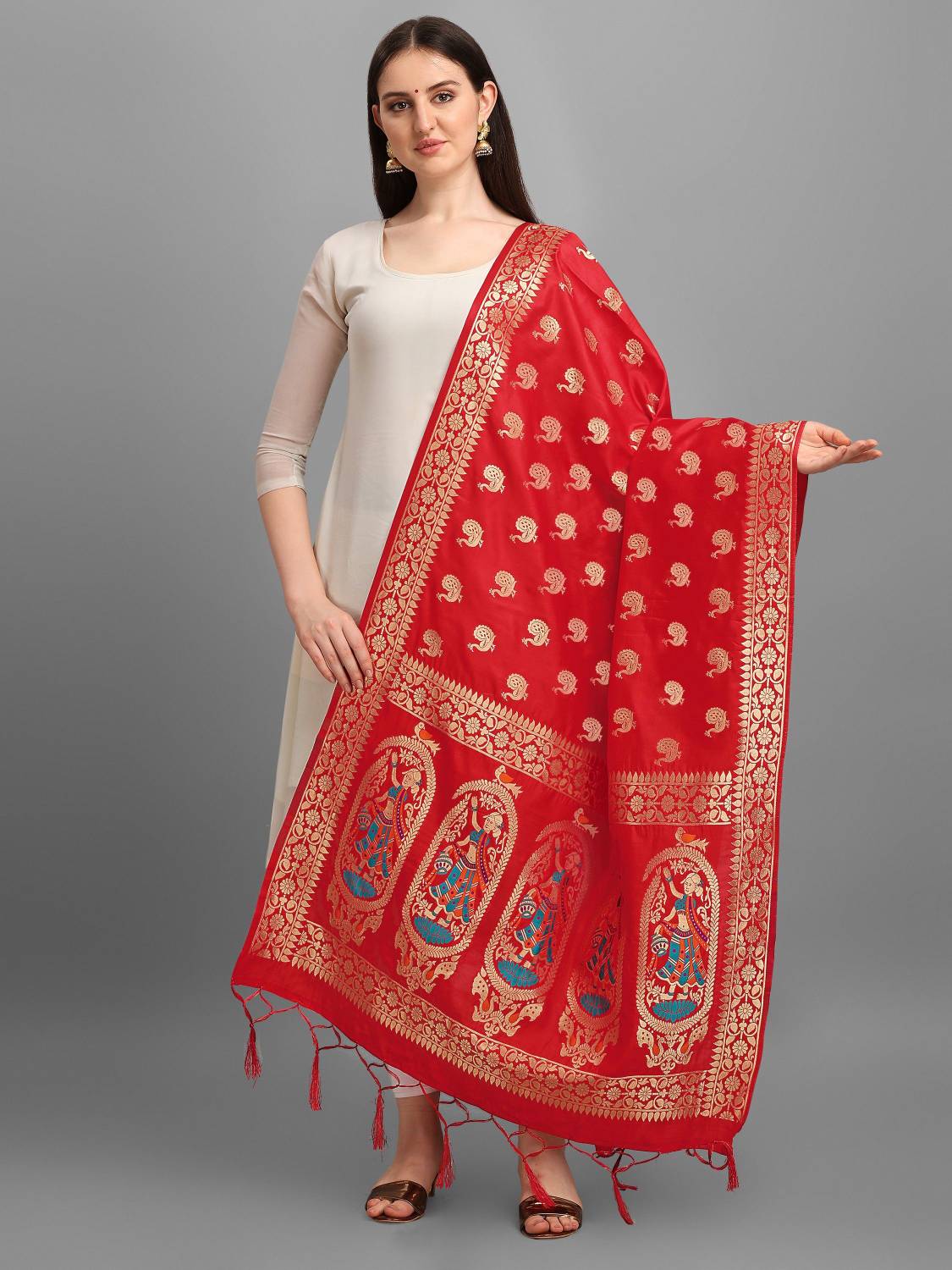 HYPHORIA Pure Silk Printed Red Women Dupatta