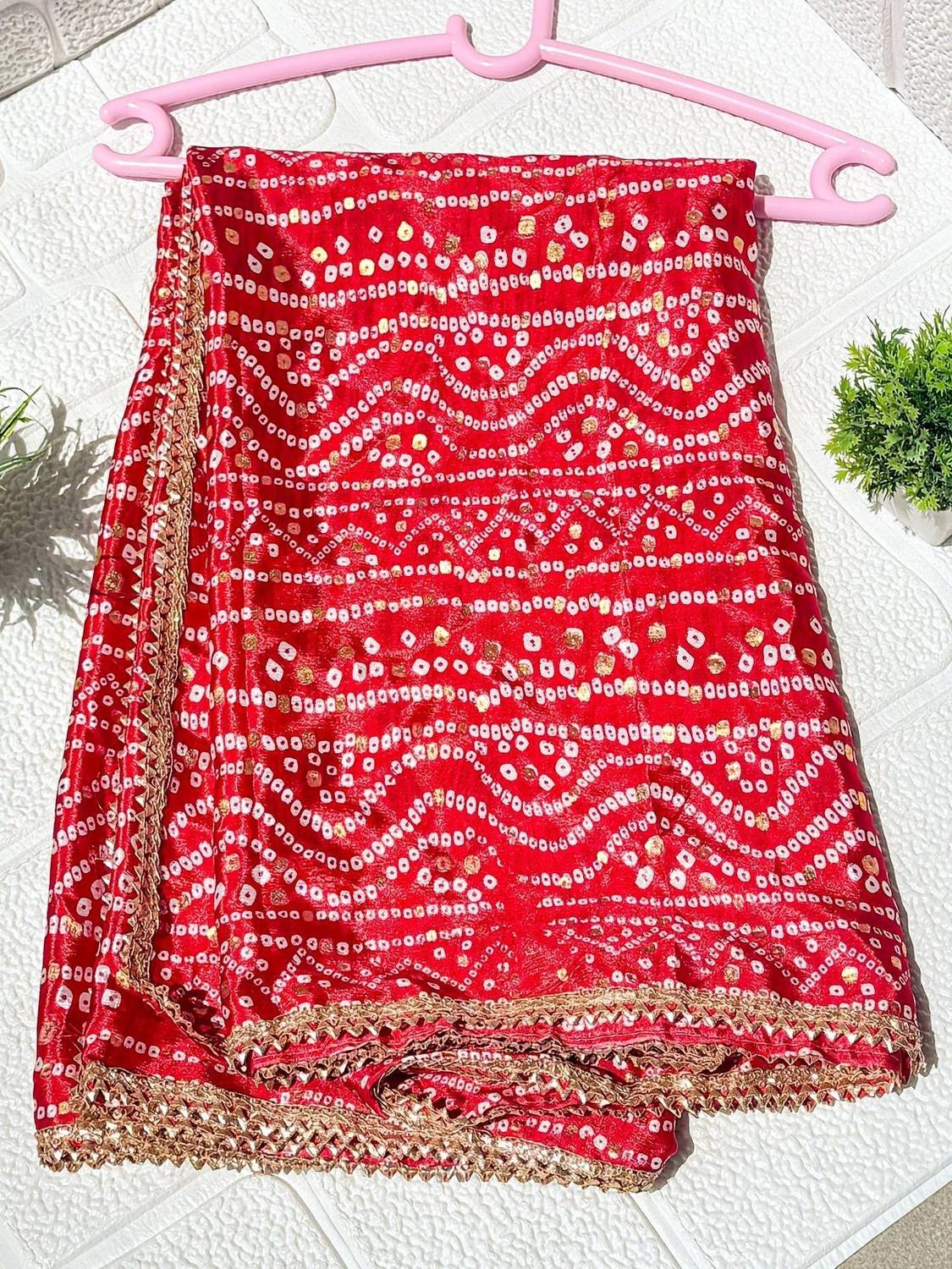 Nayerang Art Silk Embroidered Red, Yellow Women Dupatta