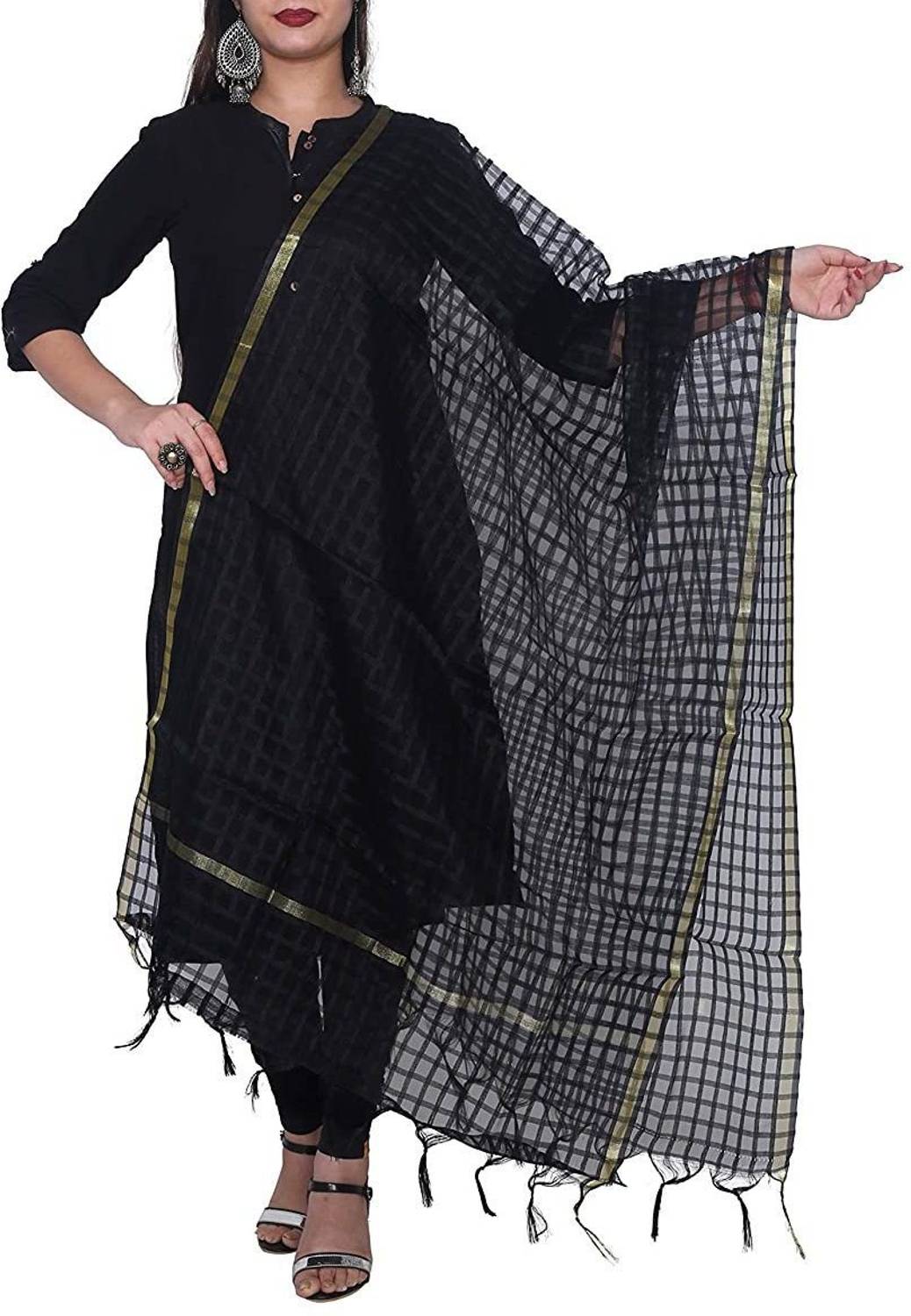 SKANDU Net Checkered Women Dupatta