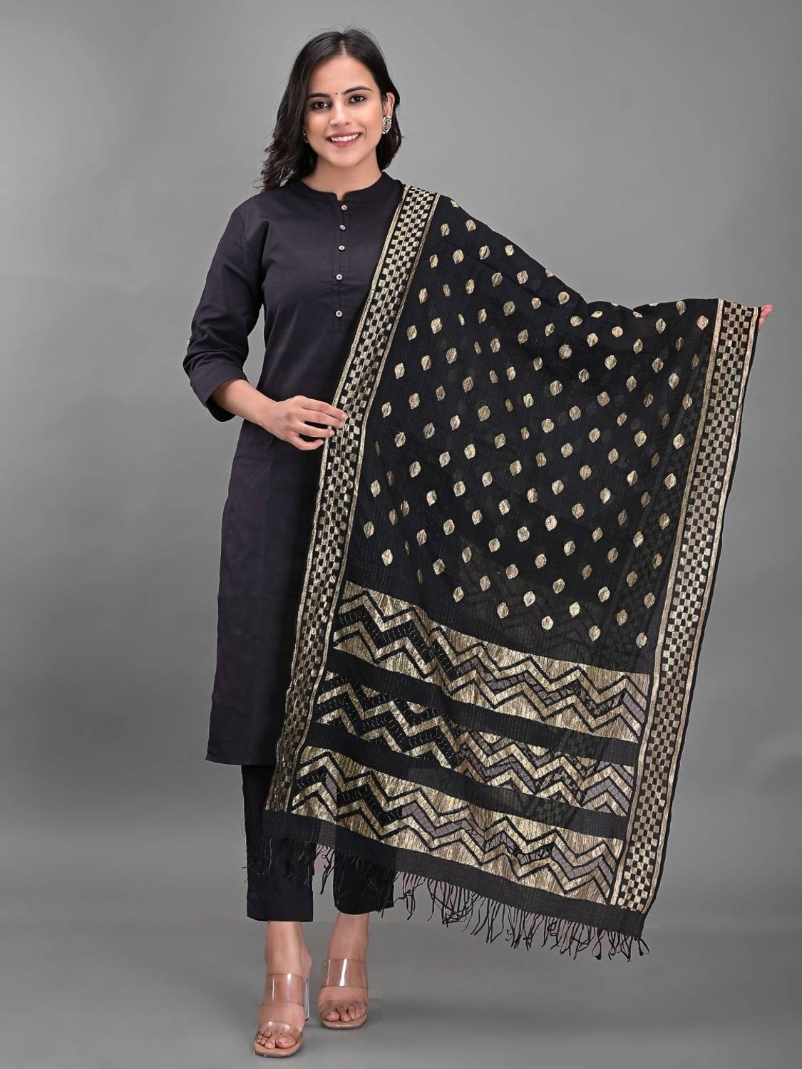 Apratim Silk Blend Polka Print Women Dupatta