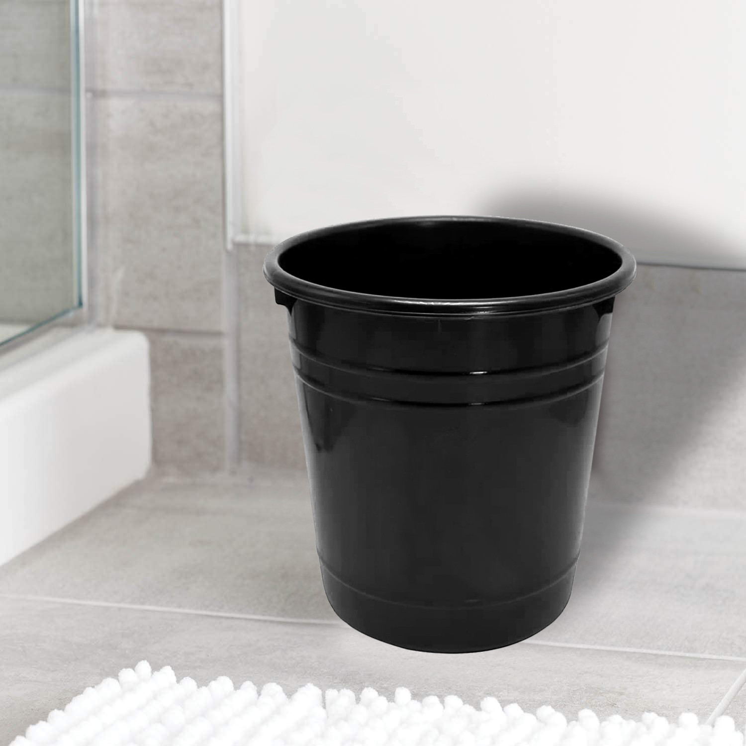 Image of KUBER INDUSTRIES Plastic Dustbin|Portable Garbage Basket & Round Trash Can,5 Ltr.(Black) Plastic Dustbin