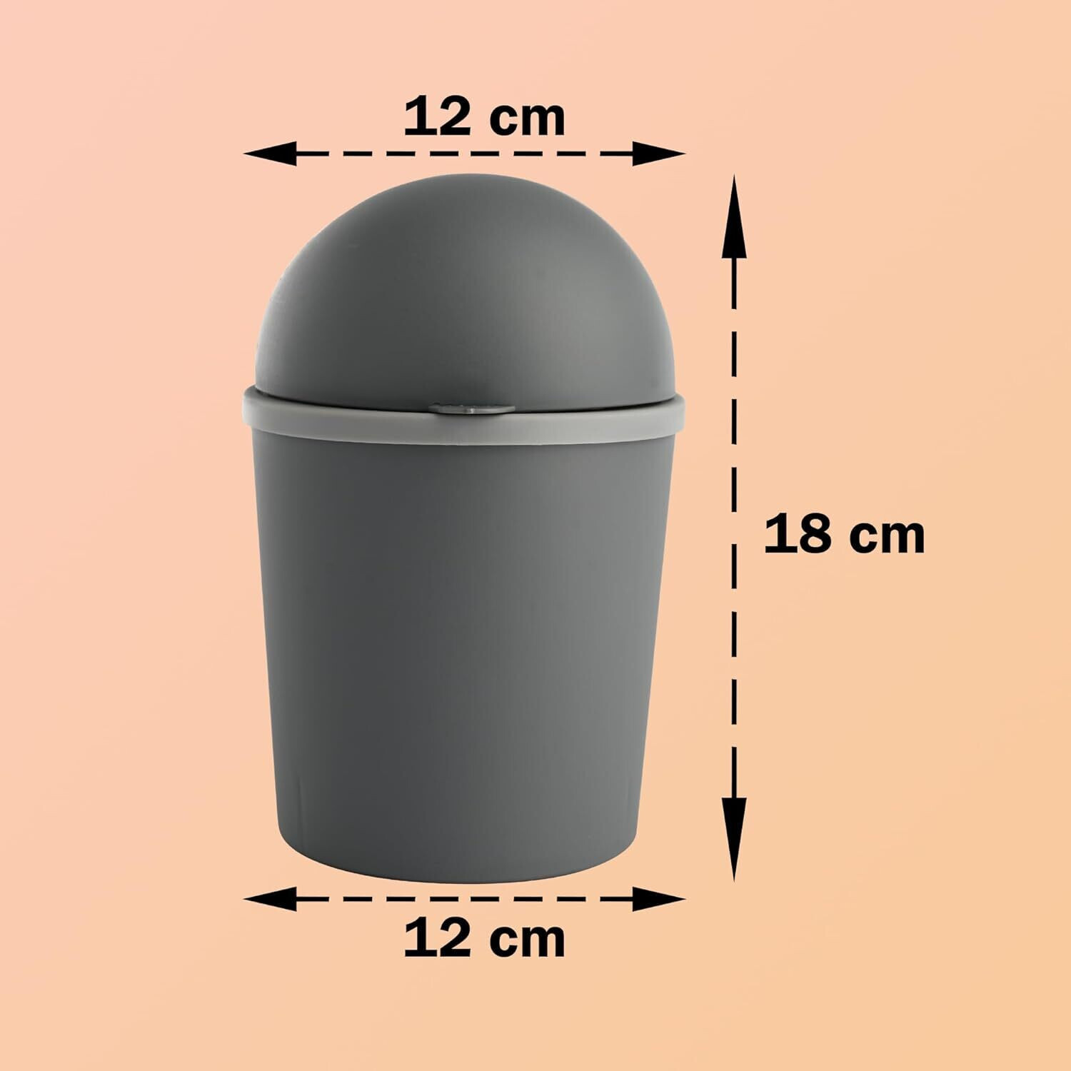 Image of HOMESTIC by Kuber Industries Table Dustbin|Plastic Swinging Lid Waste Storage Garbage Bin (Gray) Plastic Dustbin