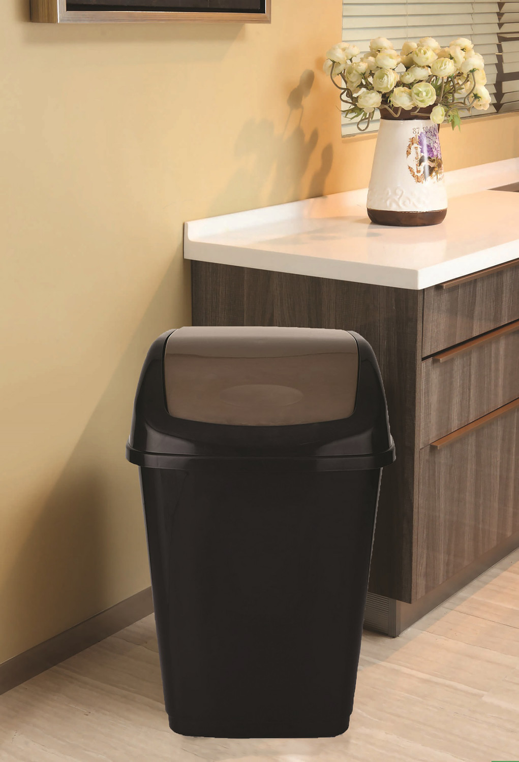 Image of AK HUB Swing Lid Garbage Waste Dustbin | Swing Lid Dustbin with Removable Lid |15Ltr Plastic Dustbin