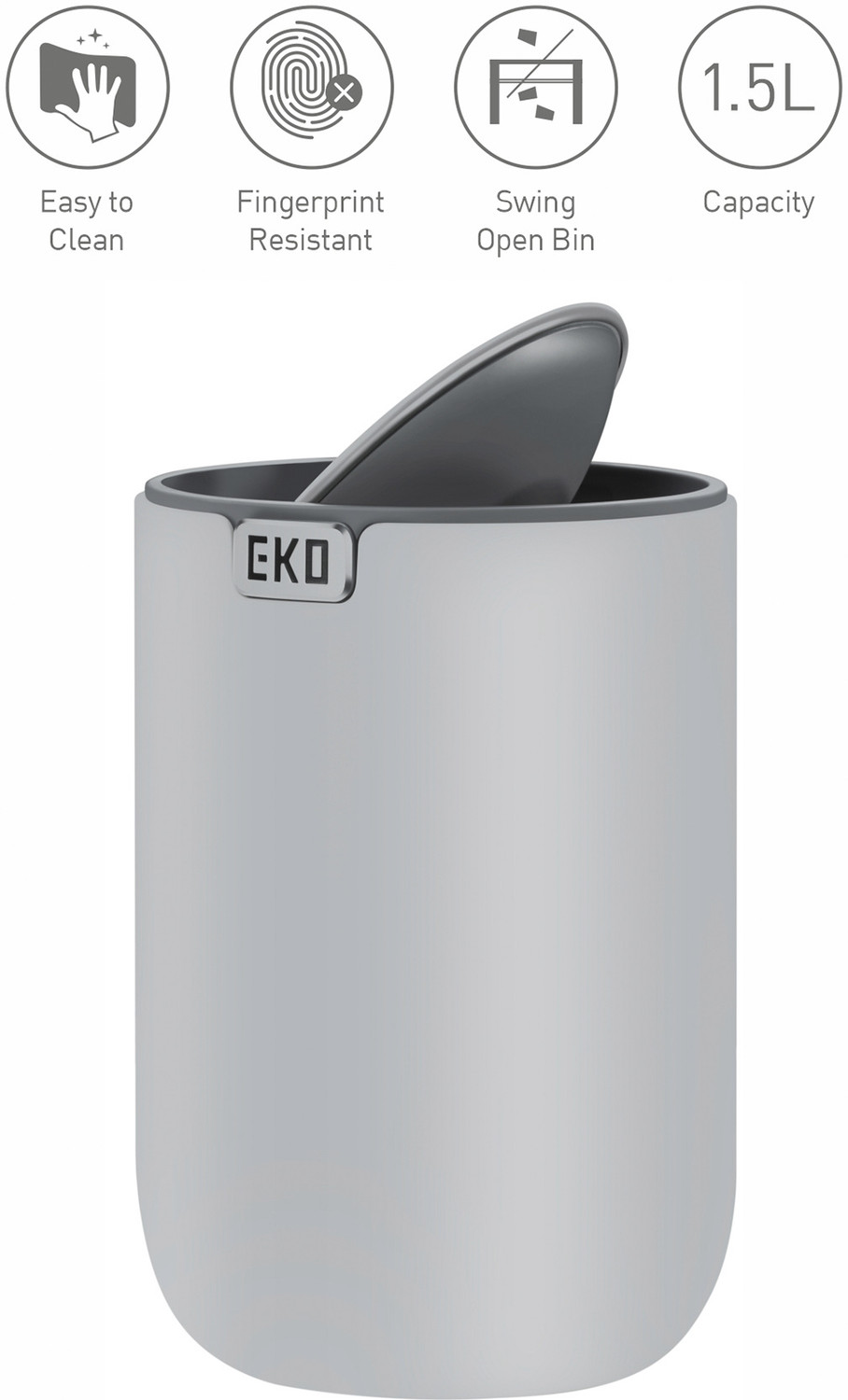 Image of Obsessions Obsessions Fingerprint Resistant Table Bin Grey Stainless Steel Dustbin