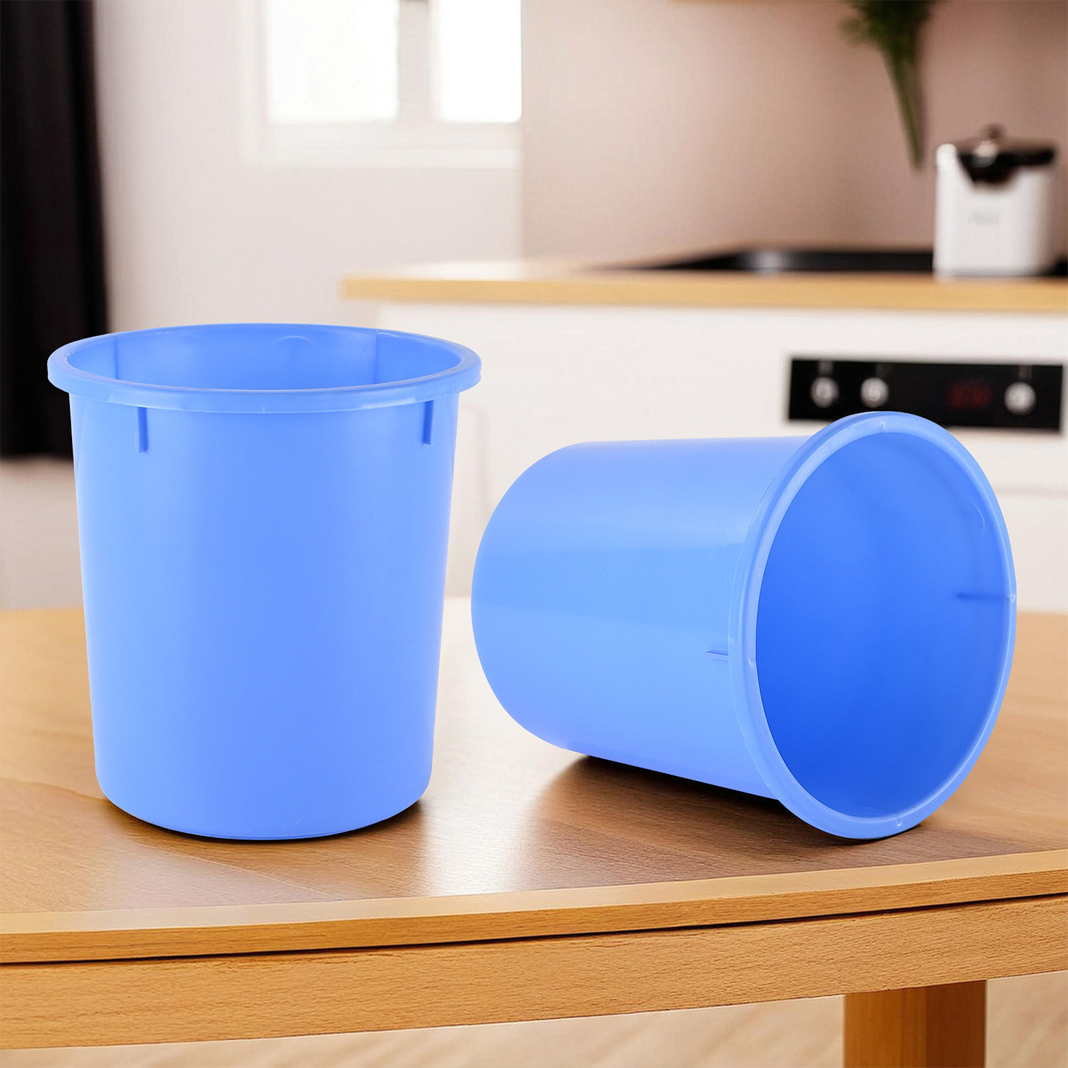 Image of KUBER INDUSTRIES Open Dustbin, Trash Bin, Garbage Bin, Waste Bin, 5Ltr.- Pack of 2 (Blue) Plastic Dustbin