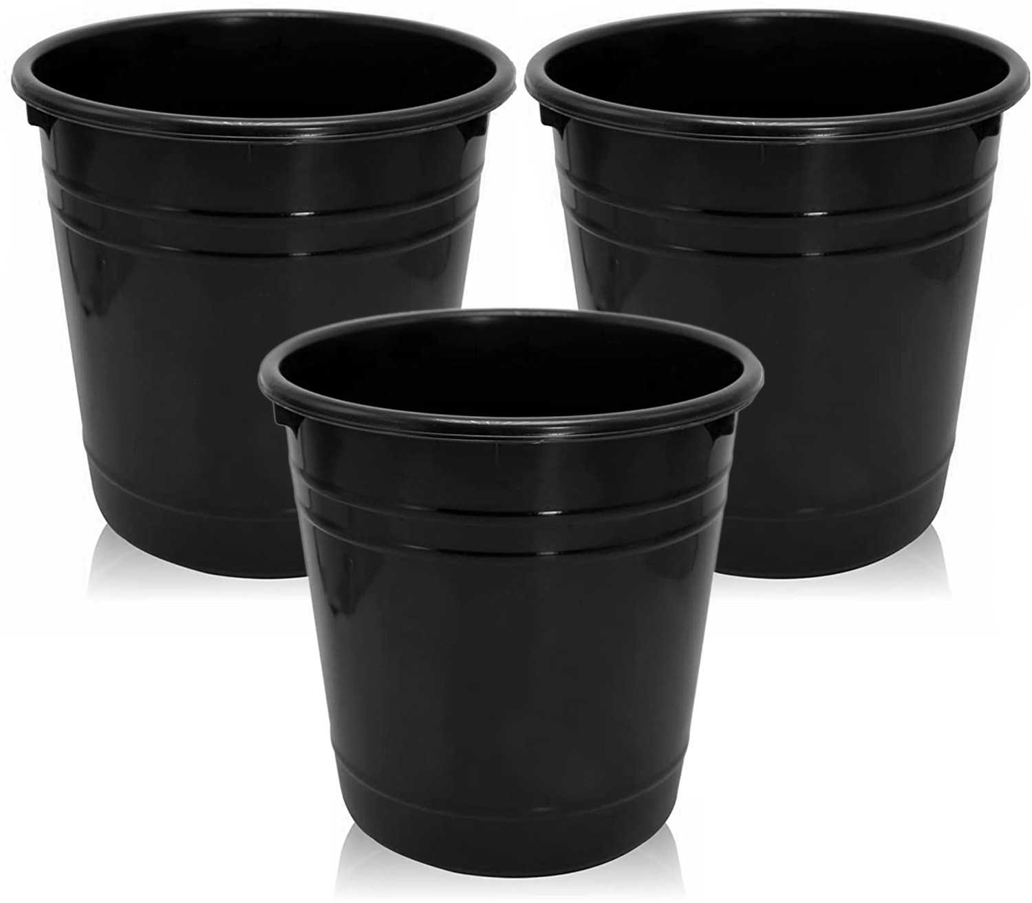 Image of KUBER INDUSTRIES Plastic Dustbin|Portable Garbage Basket & Round Trash Can,5 Ltr,Packof 3 (Black) Plastic Dustbin