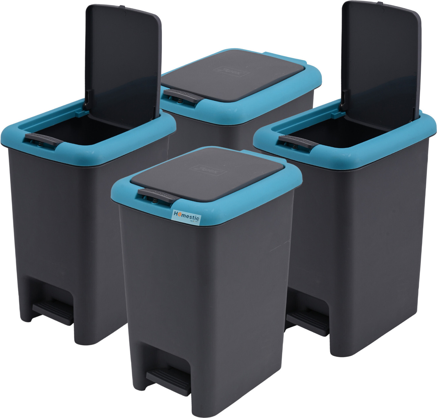 Image of HOMESTIC by Kuber Industries Pack of 4 Pedal Dustbin for Kitchen & Home with Pedal | 7 Ltr -Grey & Blue Plastic Dustbin