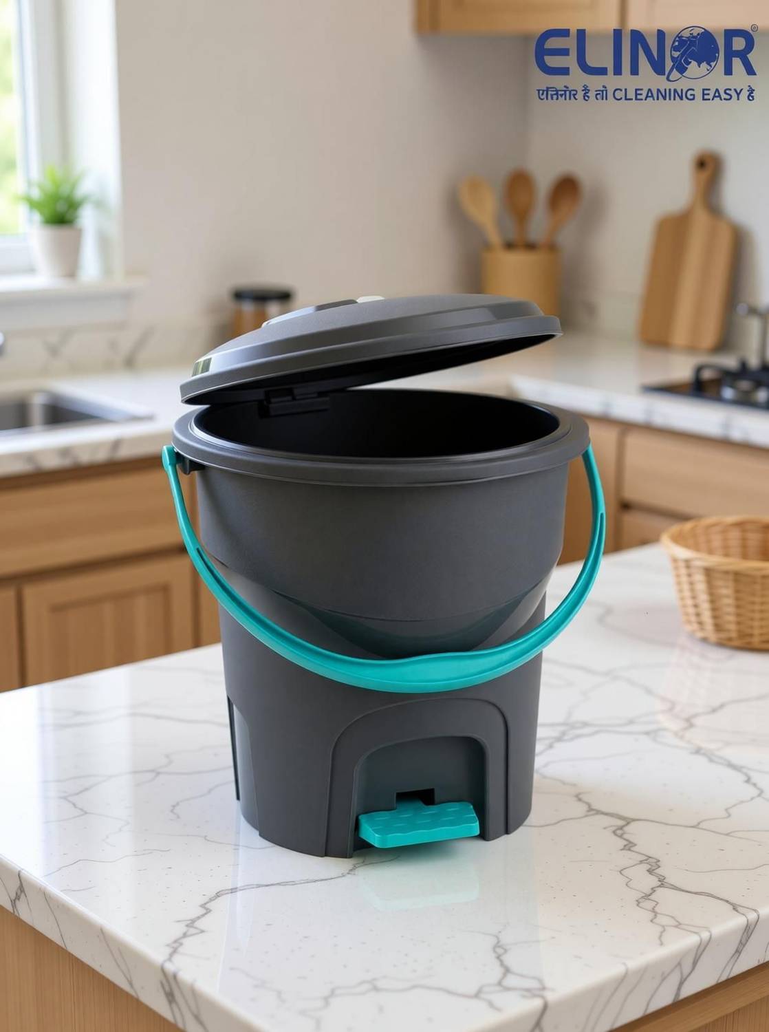 ELINOR Grey Pedal Plastic Dustbin - Image 2
