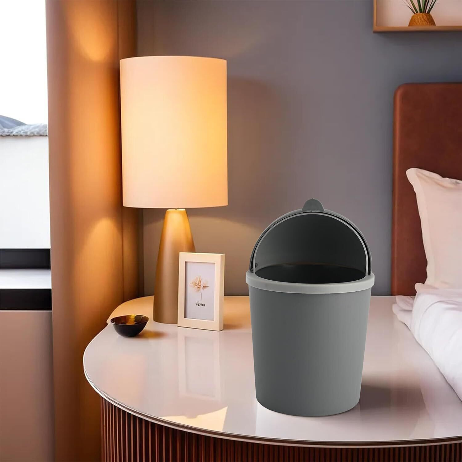 Image of HOMESTIC by Kuber Industries Table Dustbin|Plastic Swinging Lid Waste Storage Garbage Bin (Gray) Plastic Dustbin